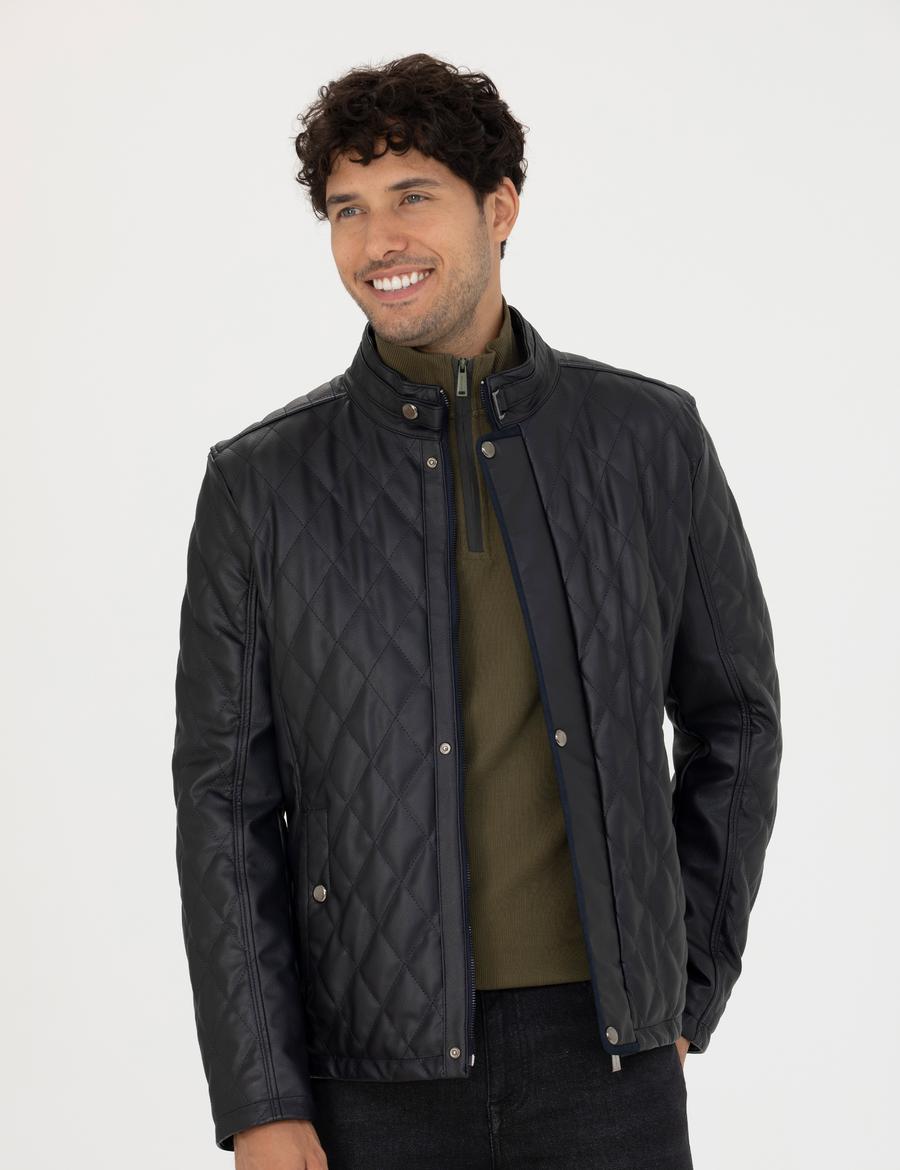 Lacivert Suni Deri Ceket