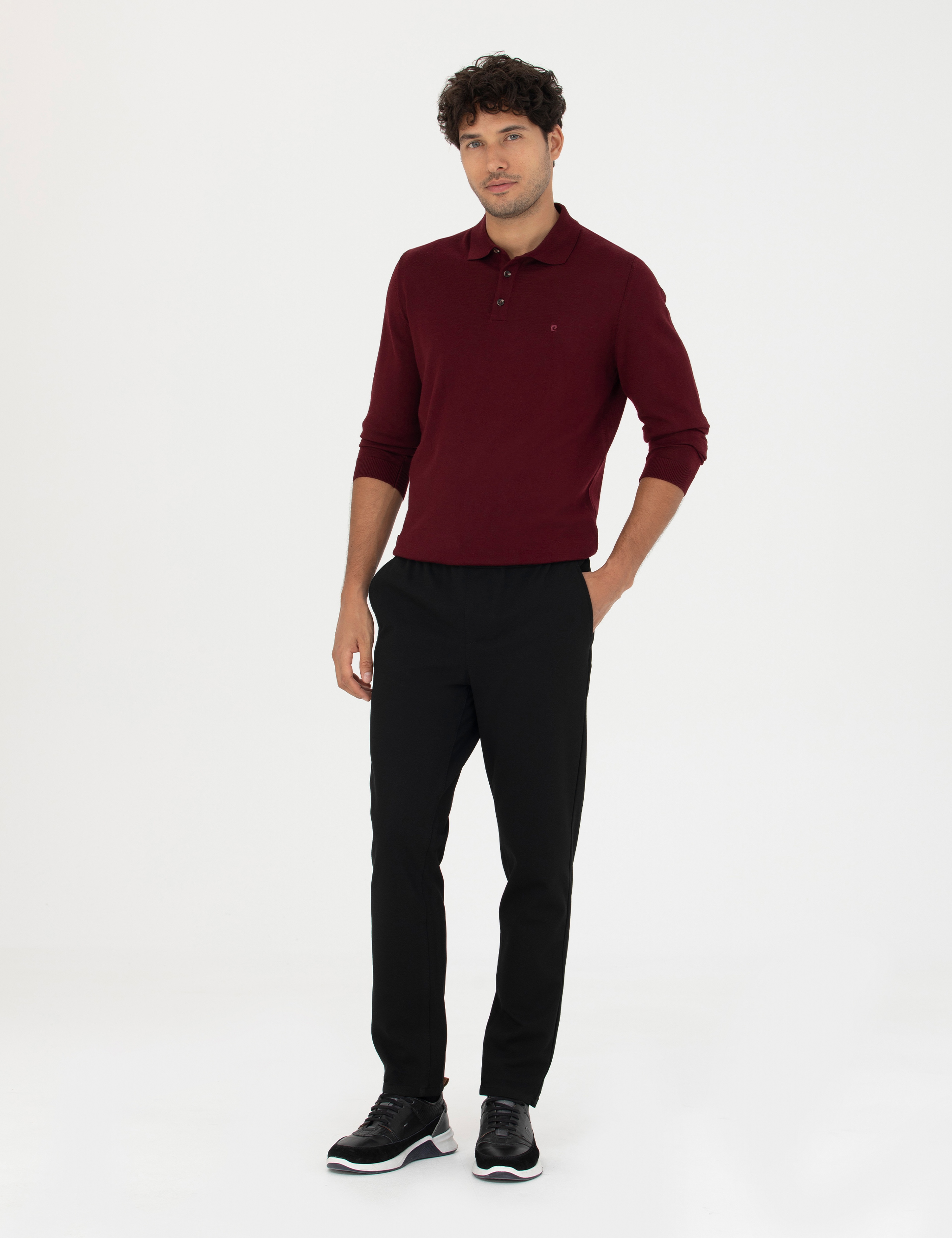 Siyah Slim Fit Beli Lastikli Bağcıklı Kanvas Pantolon