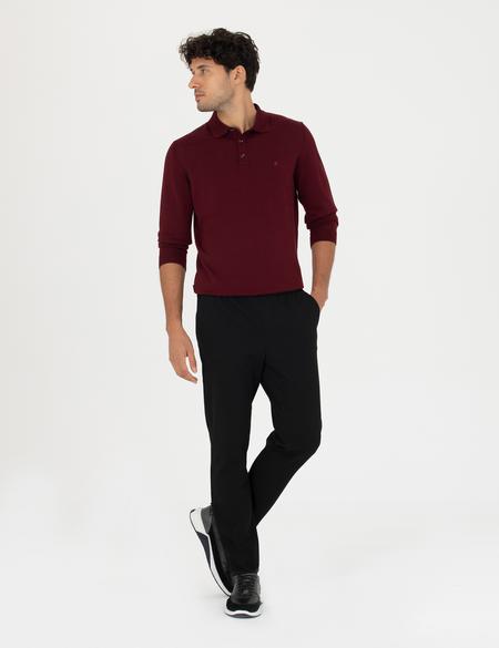 Siyah Slim Fit Beli Lastikli Bağcıklı Kanvas Pantolon - 50278473132