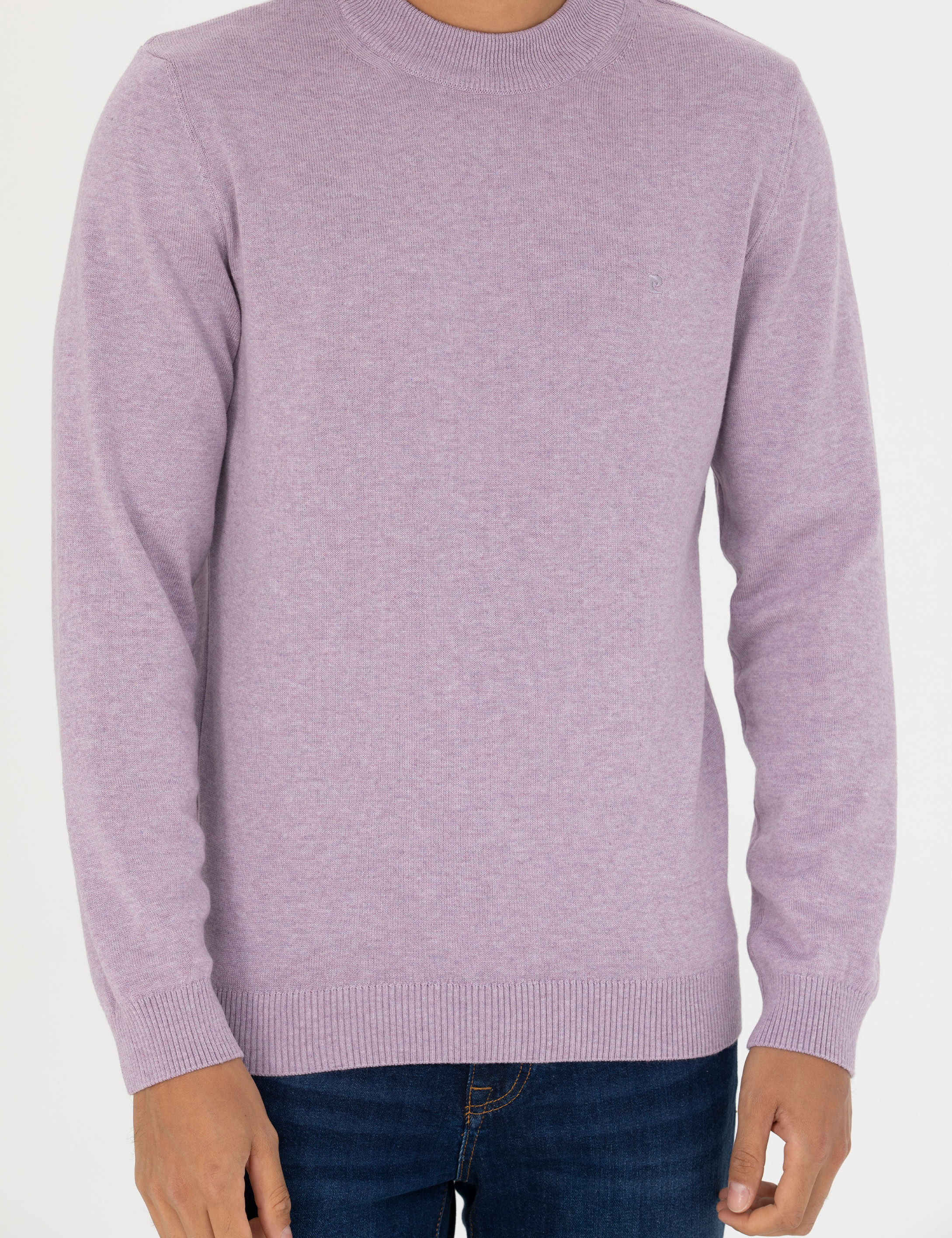 Pierre Cardin Koyu Lila Slim Fit Çeyrek Yaka Basic Triko Kazak görsel 6