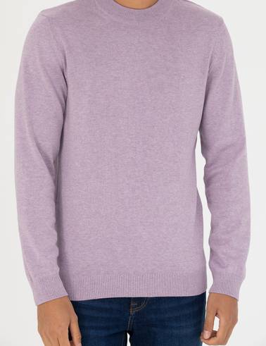 Koyu Lila Slim Fit Çeyrek Yaka Basic Triko Kazak