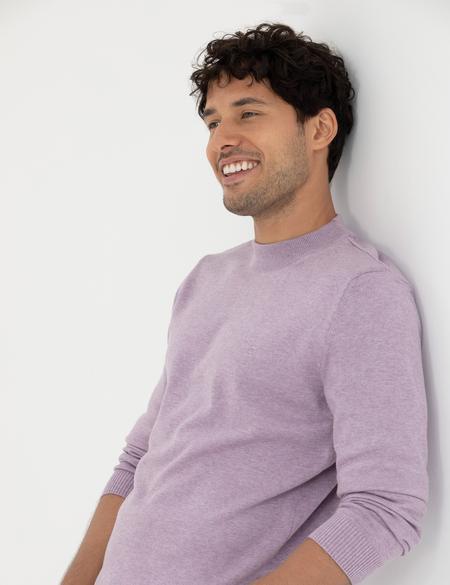 Koyu Lila Slim Fit Çeyrek Yaka Basic Triko Kazak - 50276158051