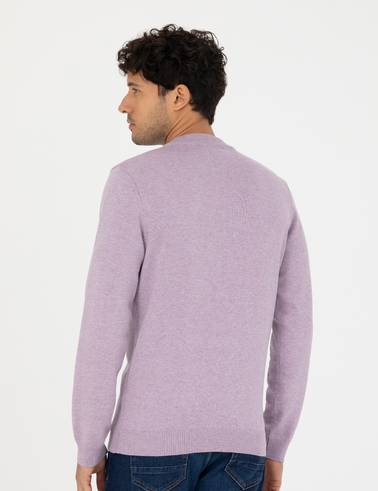 Koyu Lila Slim Fit Çeyrek Yaka Basic Triko Kazak