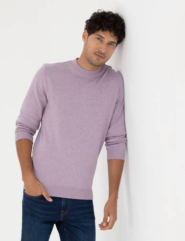 Koyu Lila Slim Fit Çeyrek Yaka Basic Triko Kazak