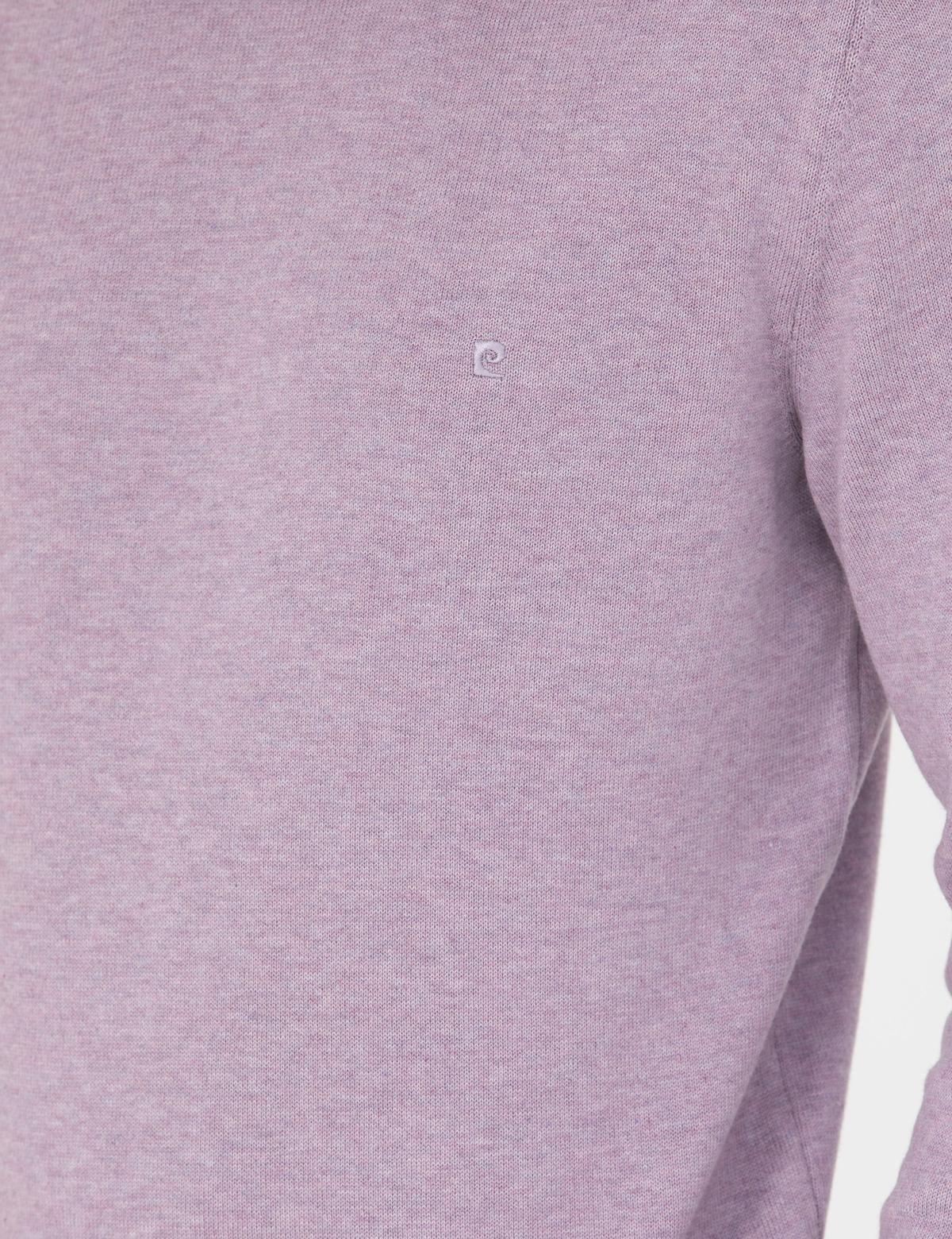 Koyu Lila Slim Fit Çeyrek Yaka Basic Triko Kazak - 50276158051