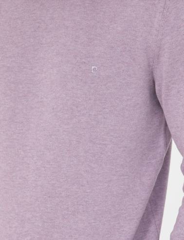 Koyu Lila Slim Fit Çeyrek Yaka Basic Triko Kazak