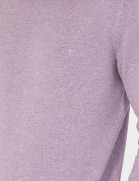 Koyu Lila Slim Fit Çeyrek Yaka Basic Triko Kazak - 50276158051