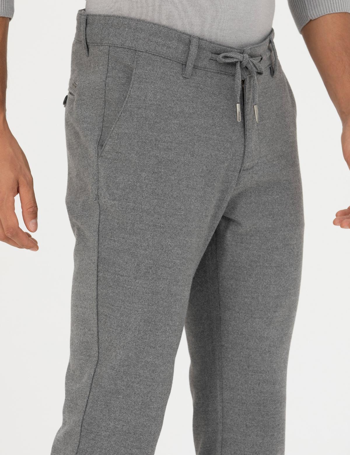 Gri Slim Fit Bağcıklı Kanvas Pantolon - 50278467074