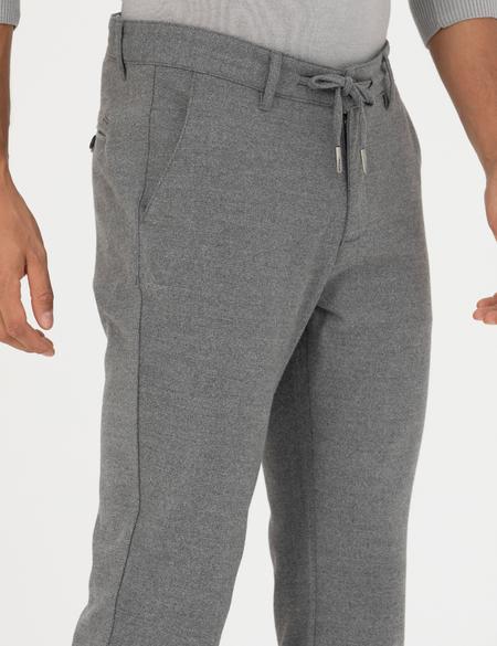 Gri Slim Fit Bağcıklı Kanvas Pantolon - 50278467074
