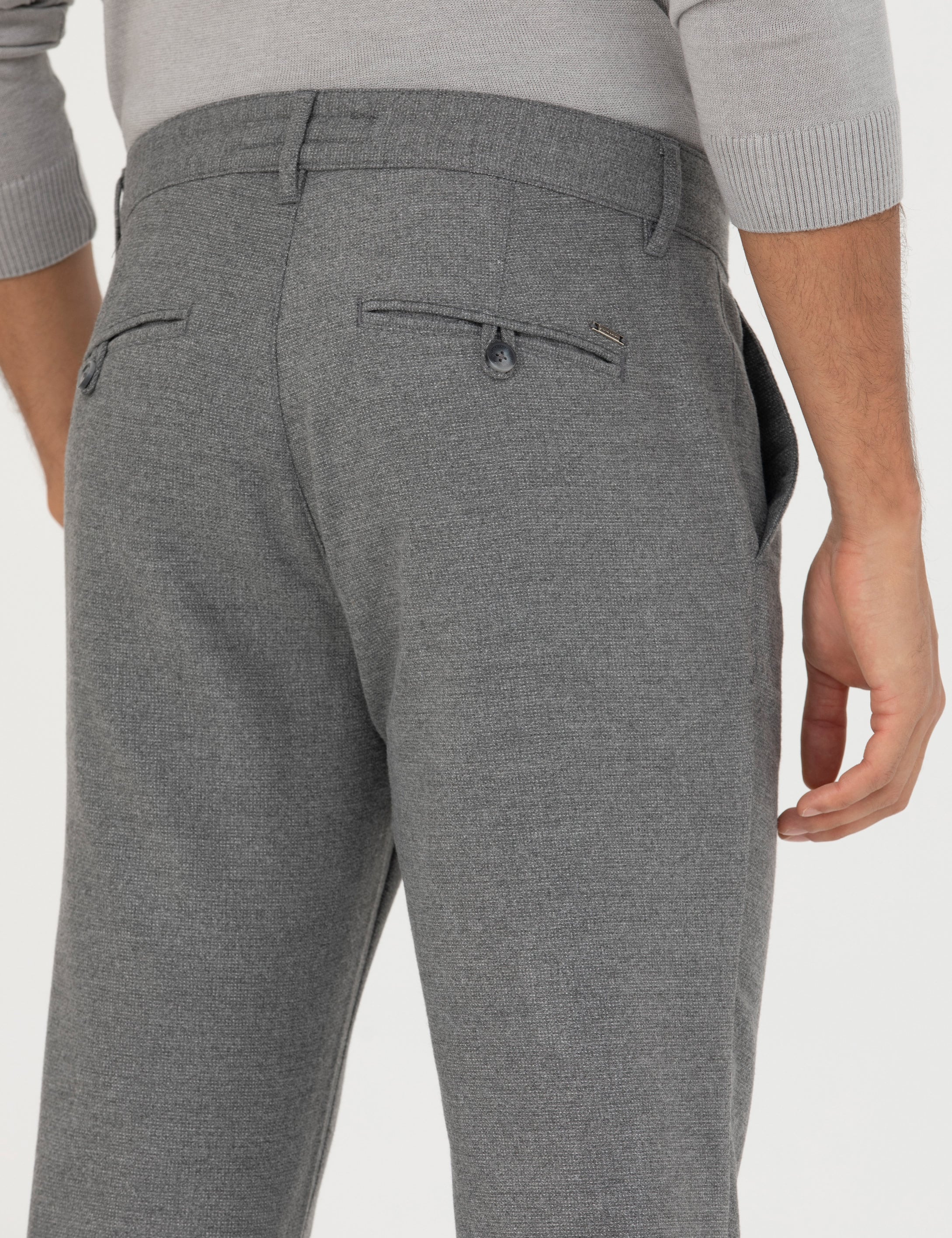 Gri Slim Fit Bağcıklı Kanvas Pantolon - Image 7
