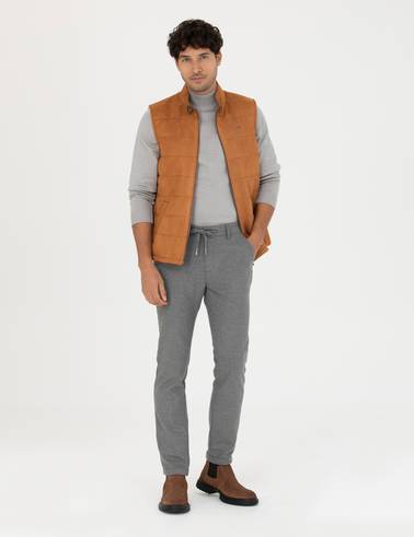 Gri Slim Fit Bağcıklı Kanvas Pantolon