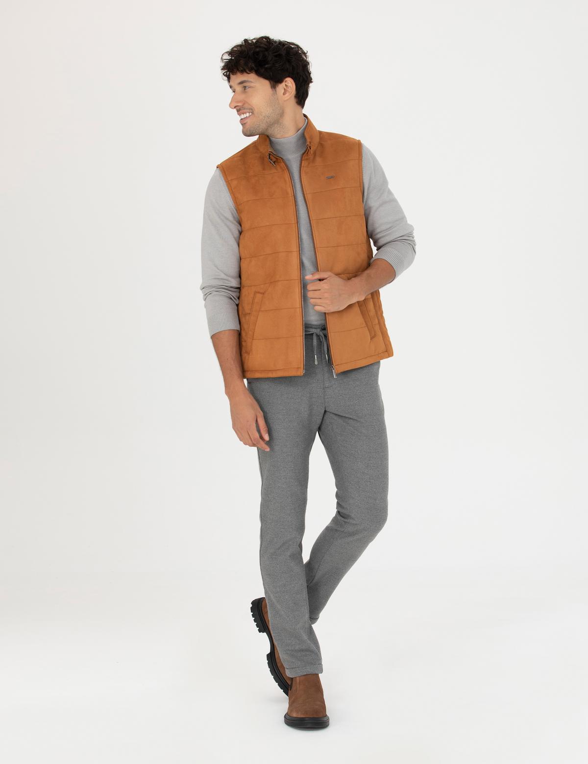 Gri Slim Fit Bağcıklı Kanvas Pantolon