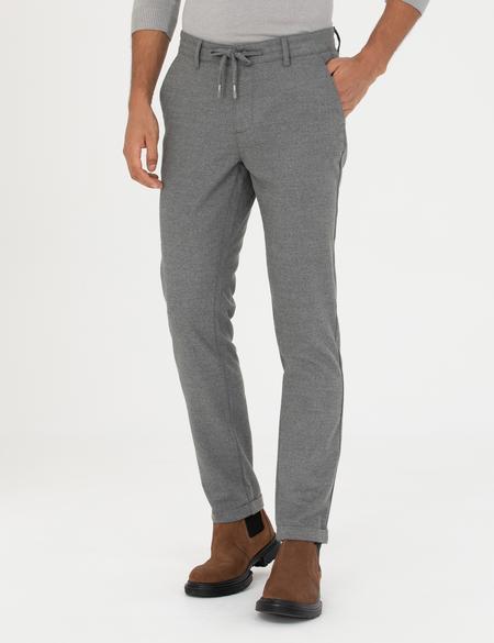 Gri Slim Fit Bağcıklı Kanvas Pantolon - 50278467074