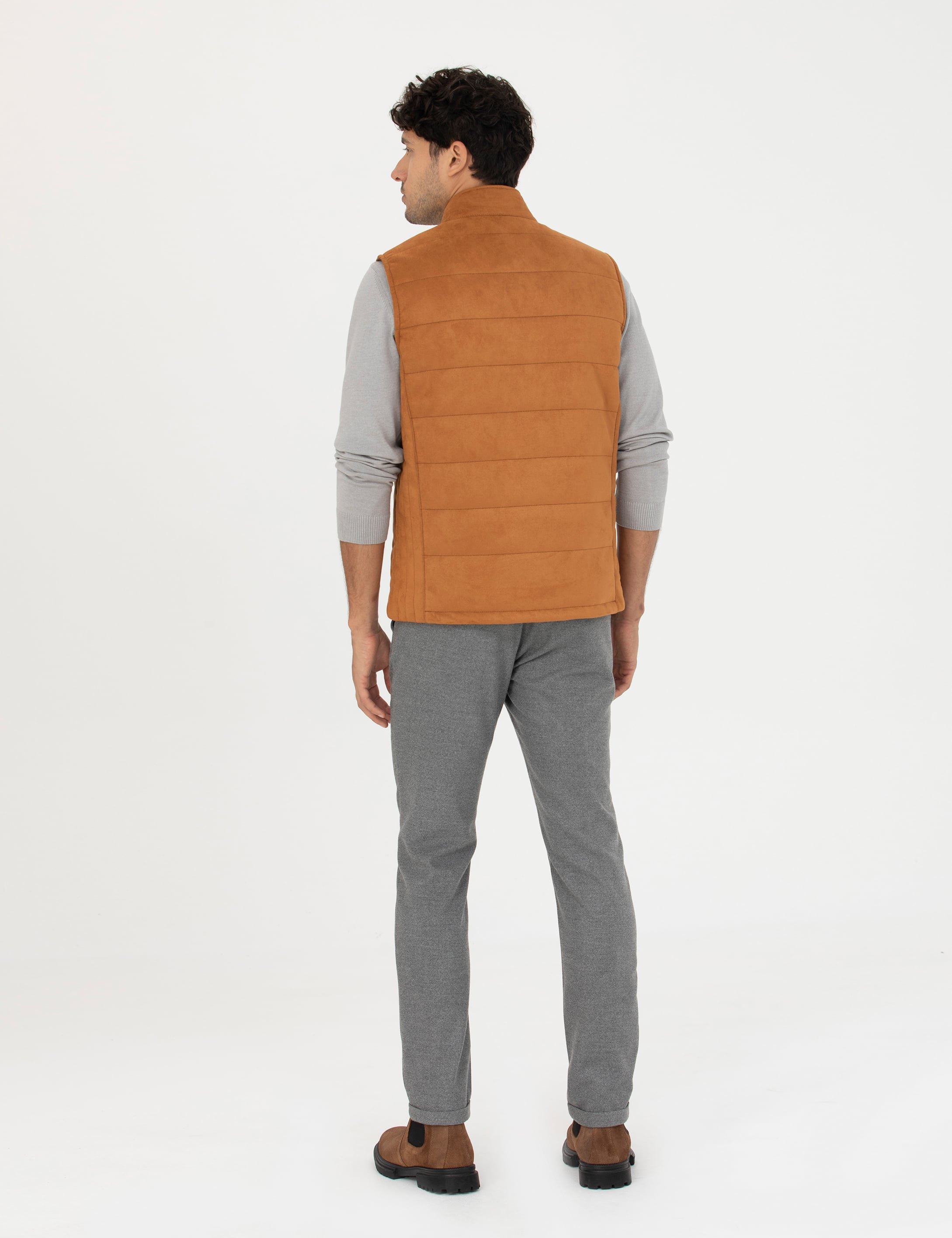 Gri Slim Fit Bağcıklı Kanvas Pantolon