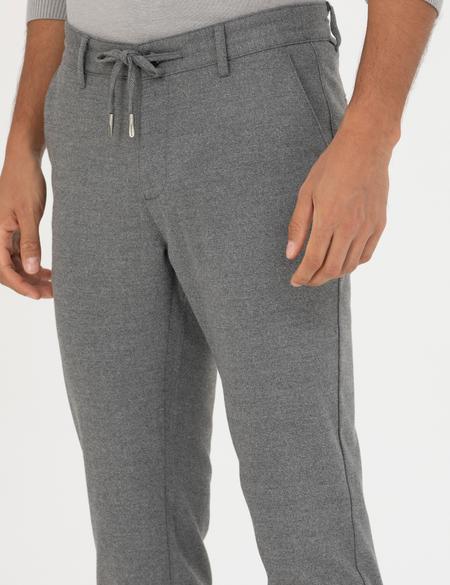 Gri Slim Fit Bağcıklı Kanvas Pantolon - 50278467074