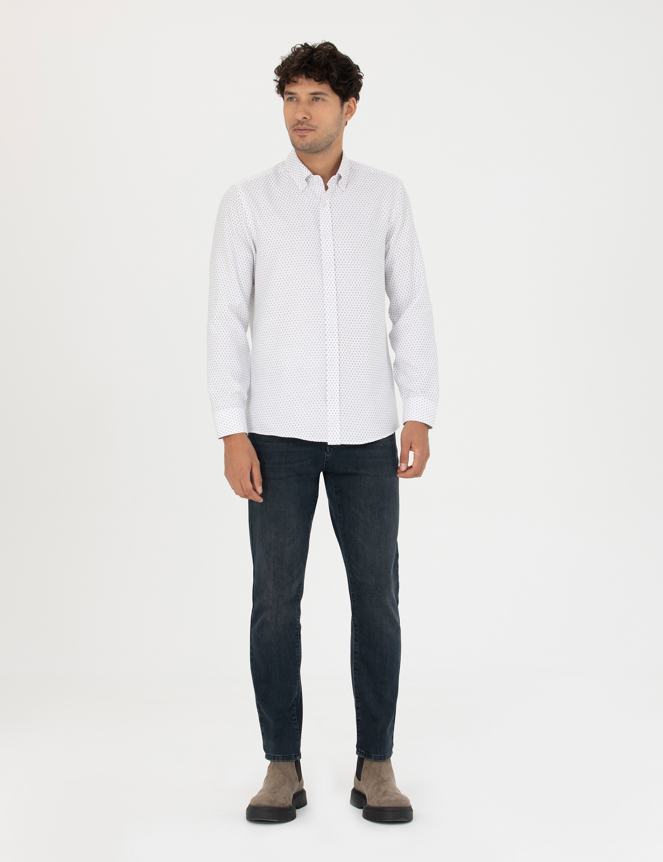 Beyaz Slim Fit Uzun Kollu Gömlek - Image 4