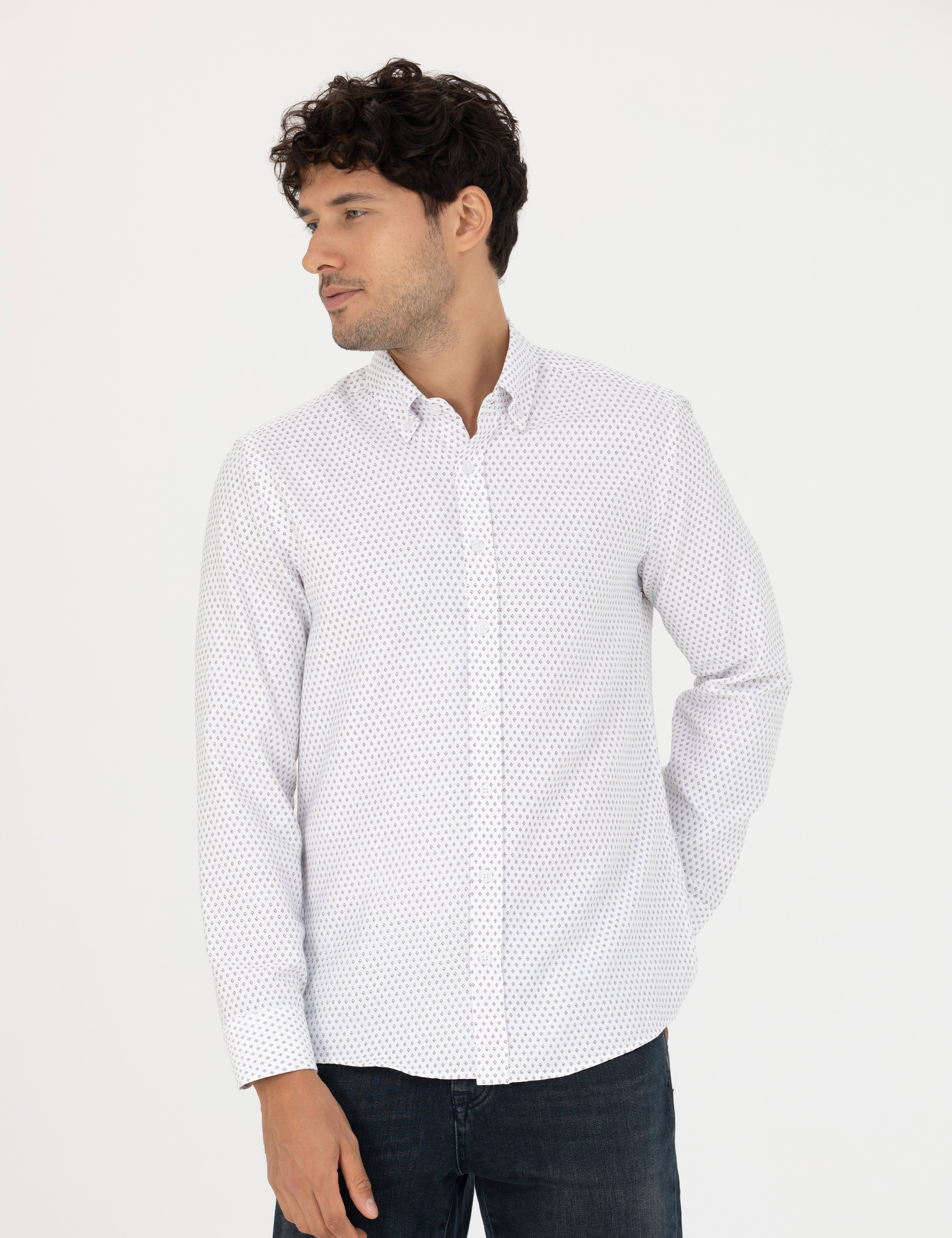 Beyaz Slim Fit Uzun Kollu Gömlek