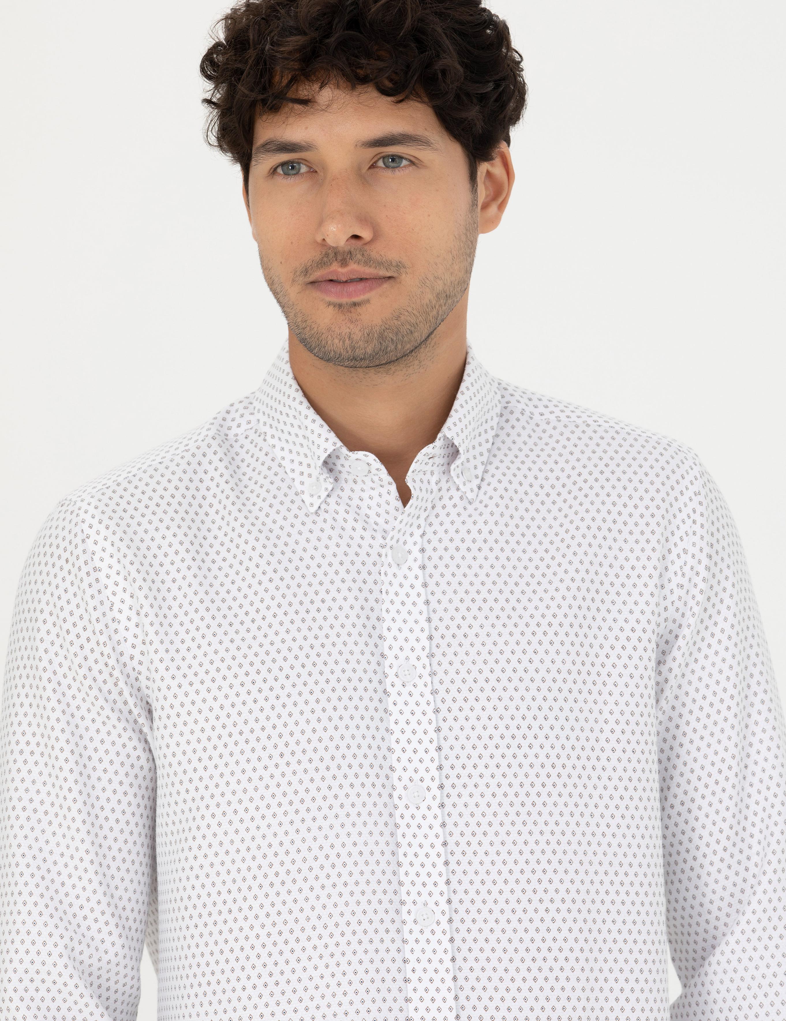 Beyaz Slim Fit Uzun Kollu Gömlek