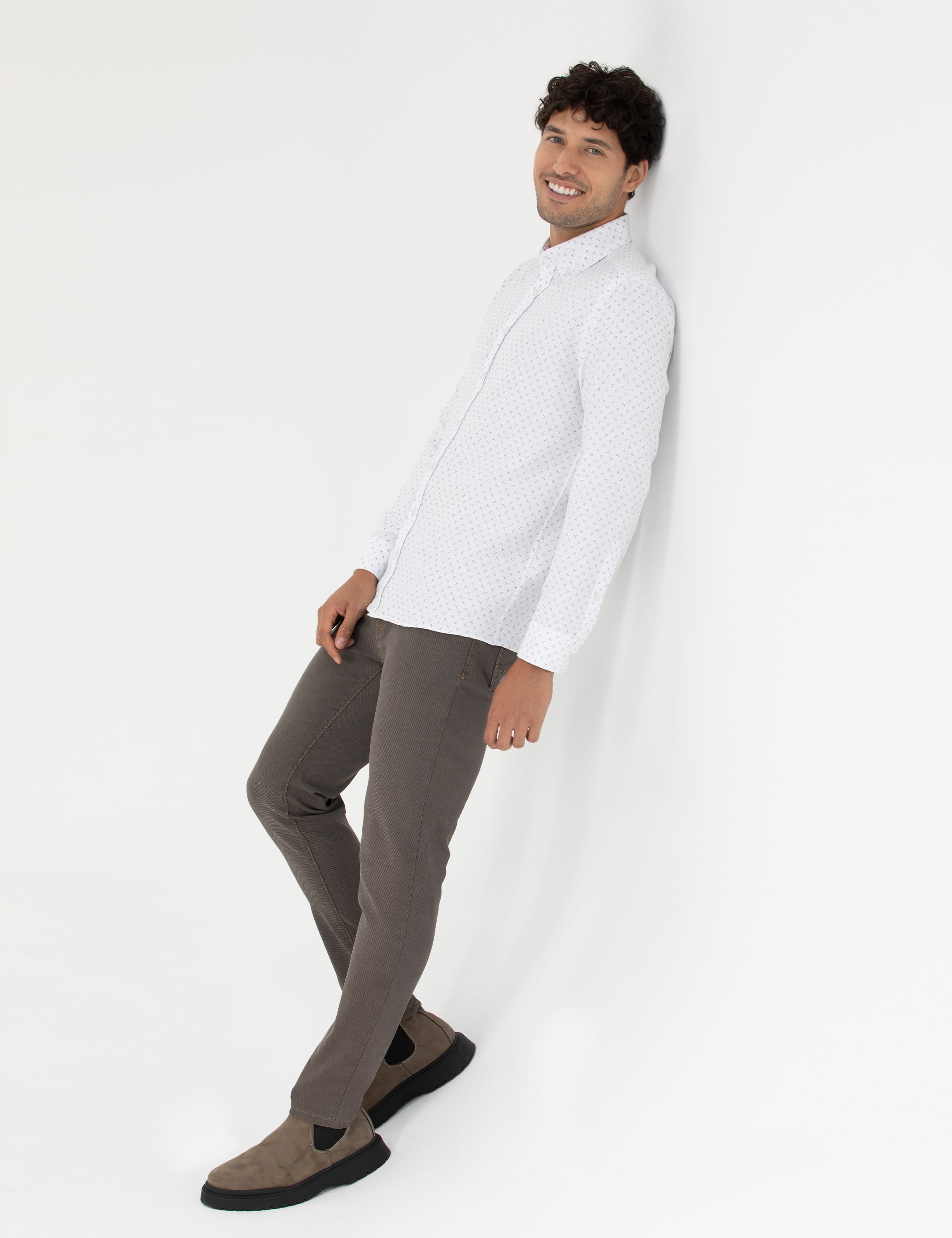 Haki Slim Fit Uzun Kollu Gömlek - Image 4