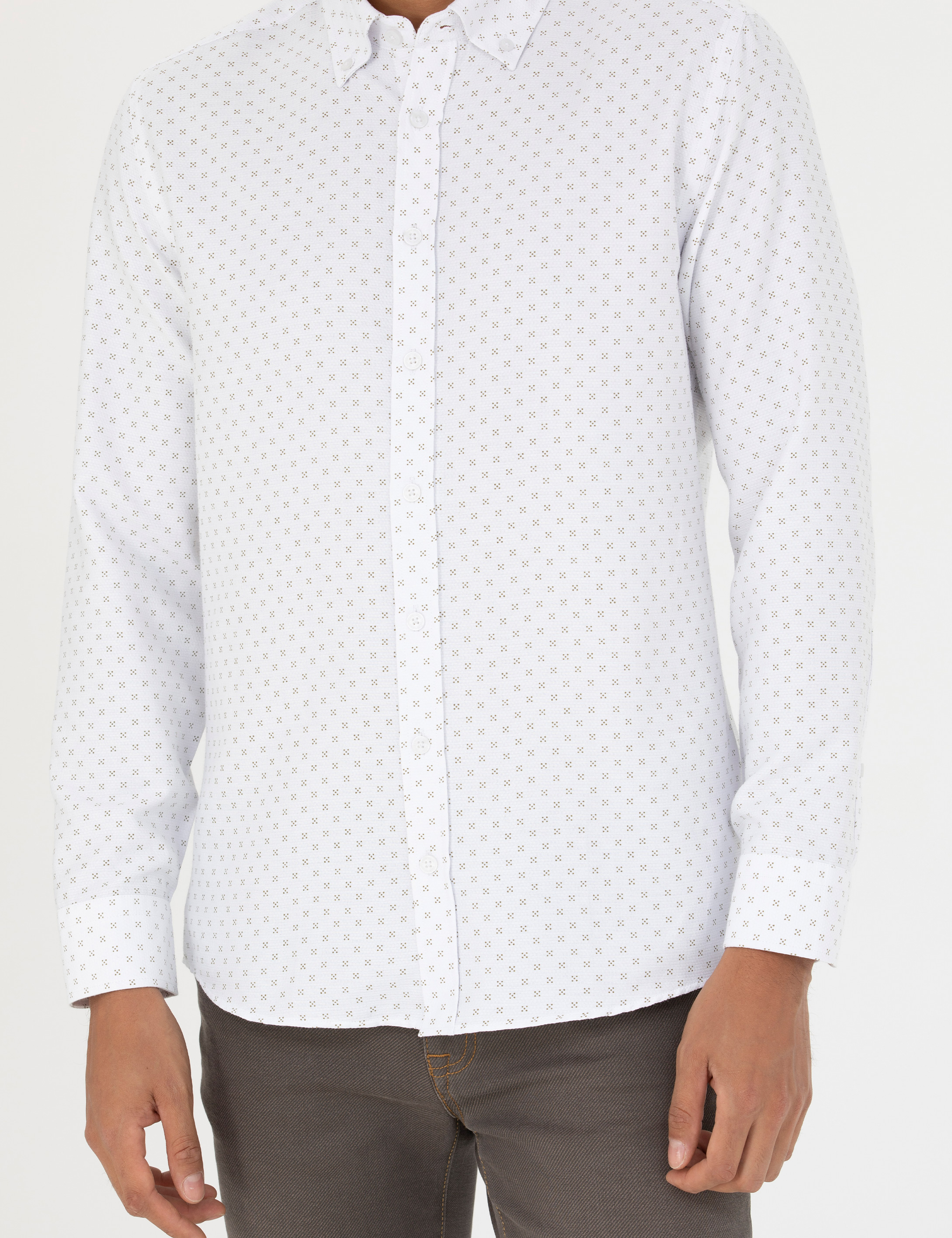 Haki Slim Fit Uzun Kollu Gömlek - Image 6