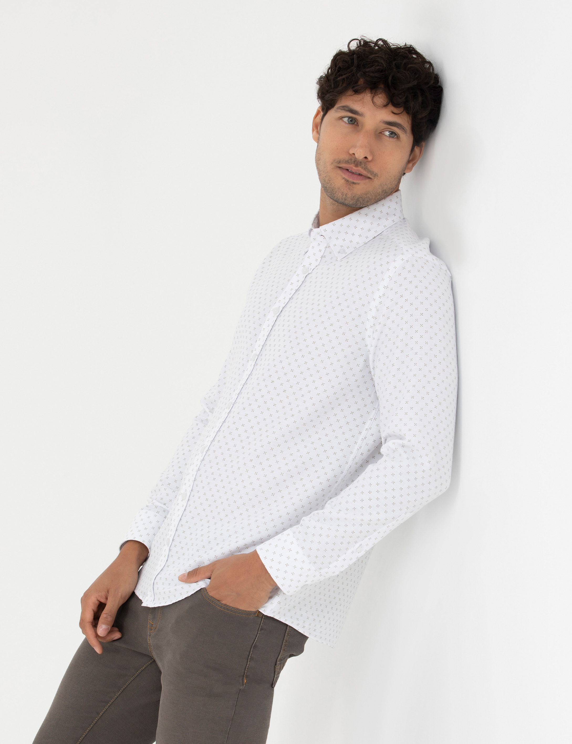Haki Slim Fit Uzun Kollu Gömlek - Image 3
