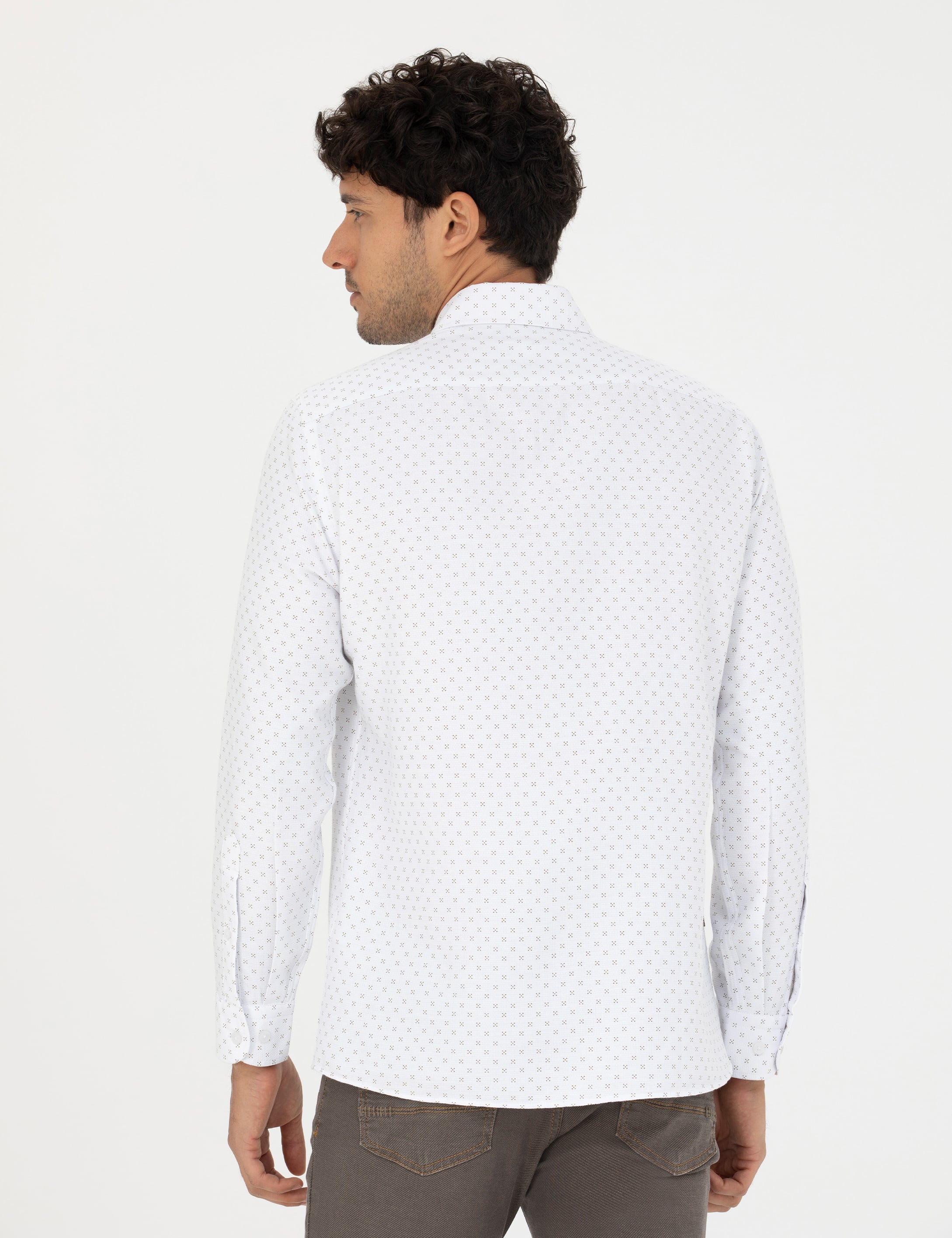 Haki Slim Fit Uzun Kollu Gömlek - Image 5