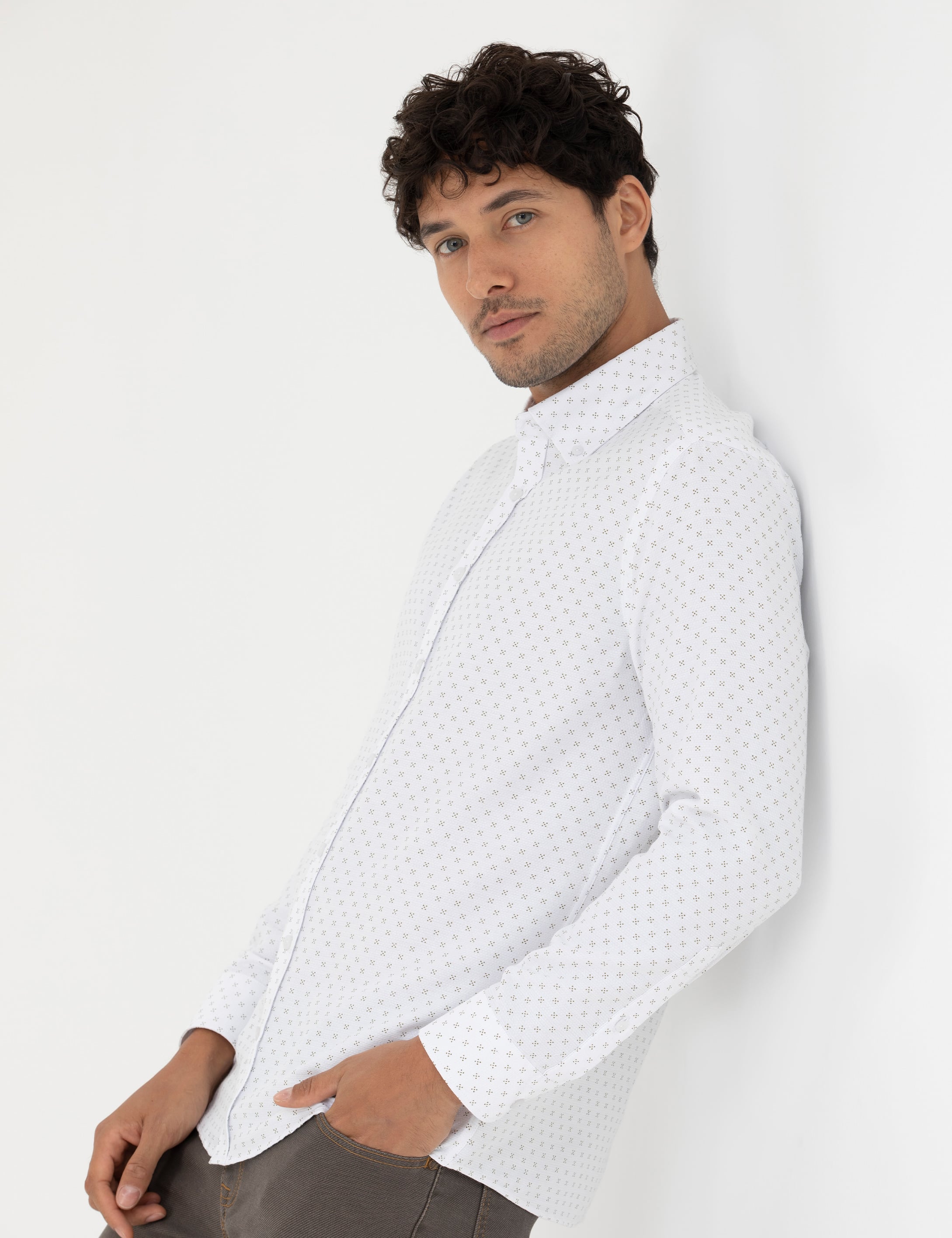 Haki Slim Fit Uzun Kollu Gömlek