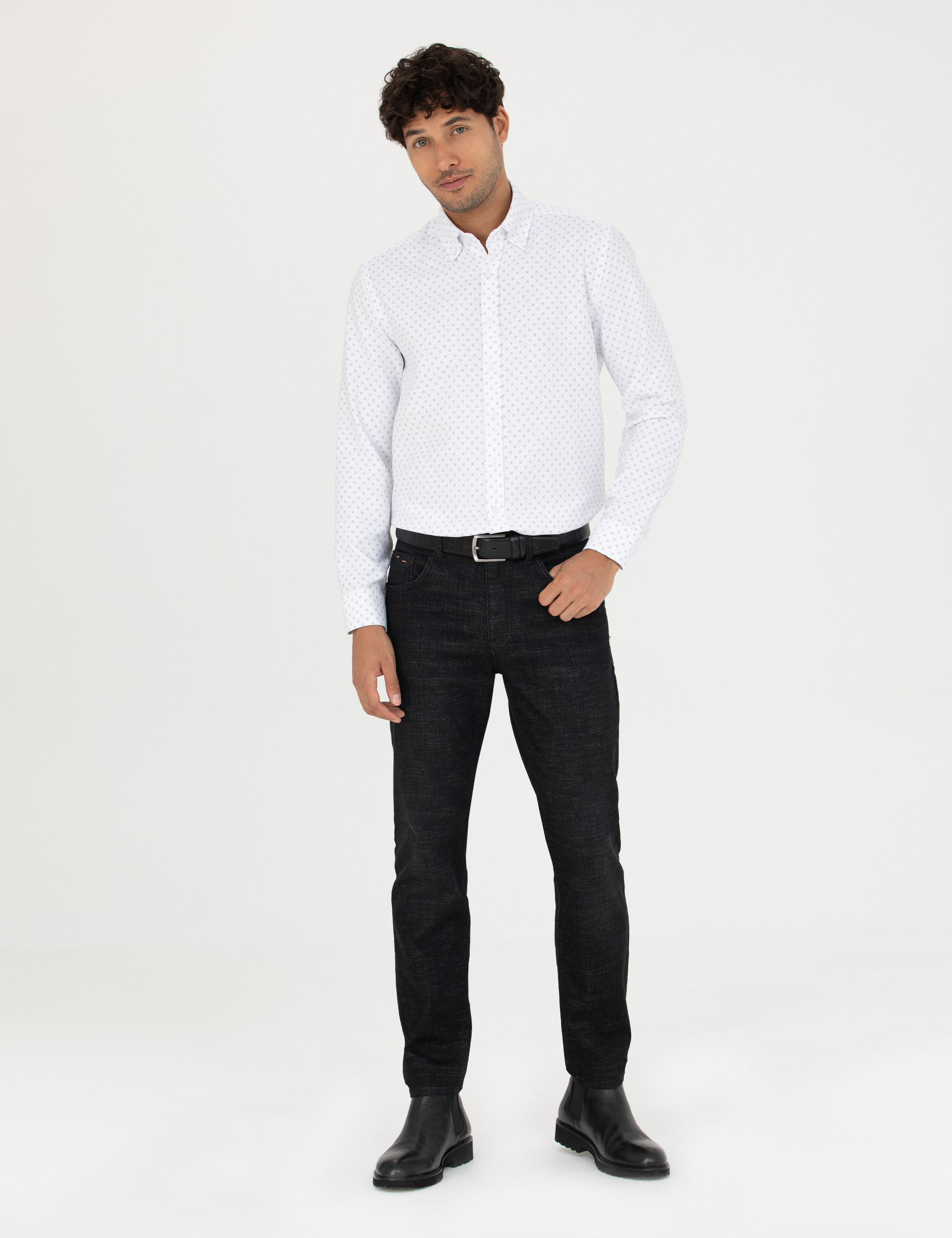 Lacivert Slim Fit Uzun Kollu Gömlek