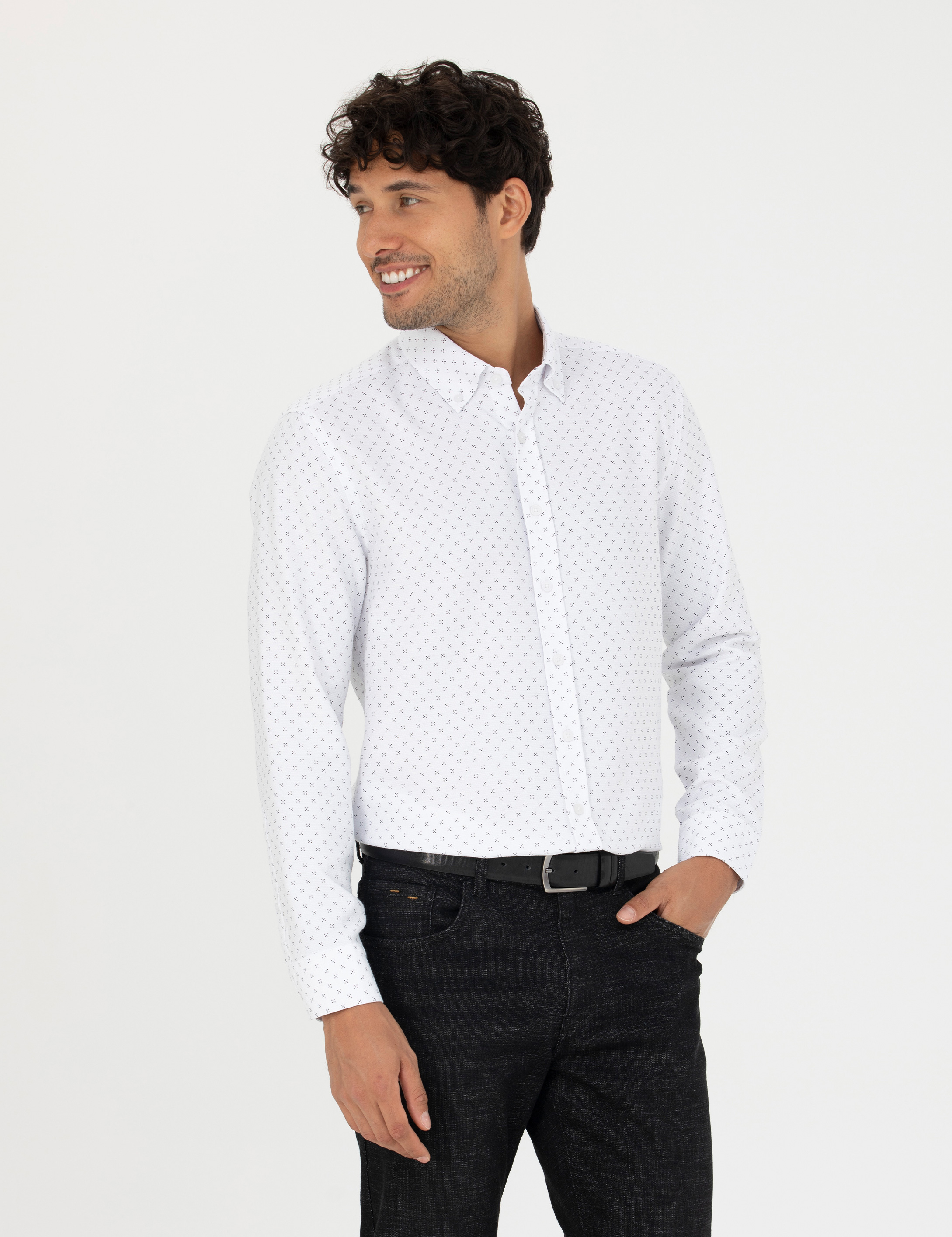 Lacivert Slim Fit Uzun Kollu Gömlek - Image 1