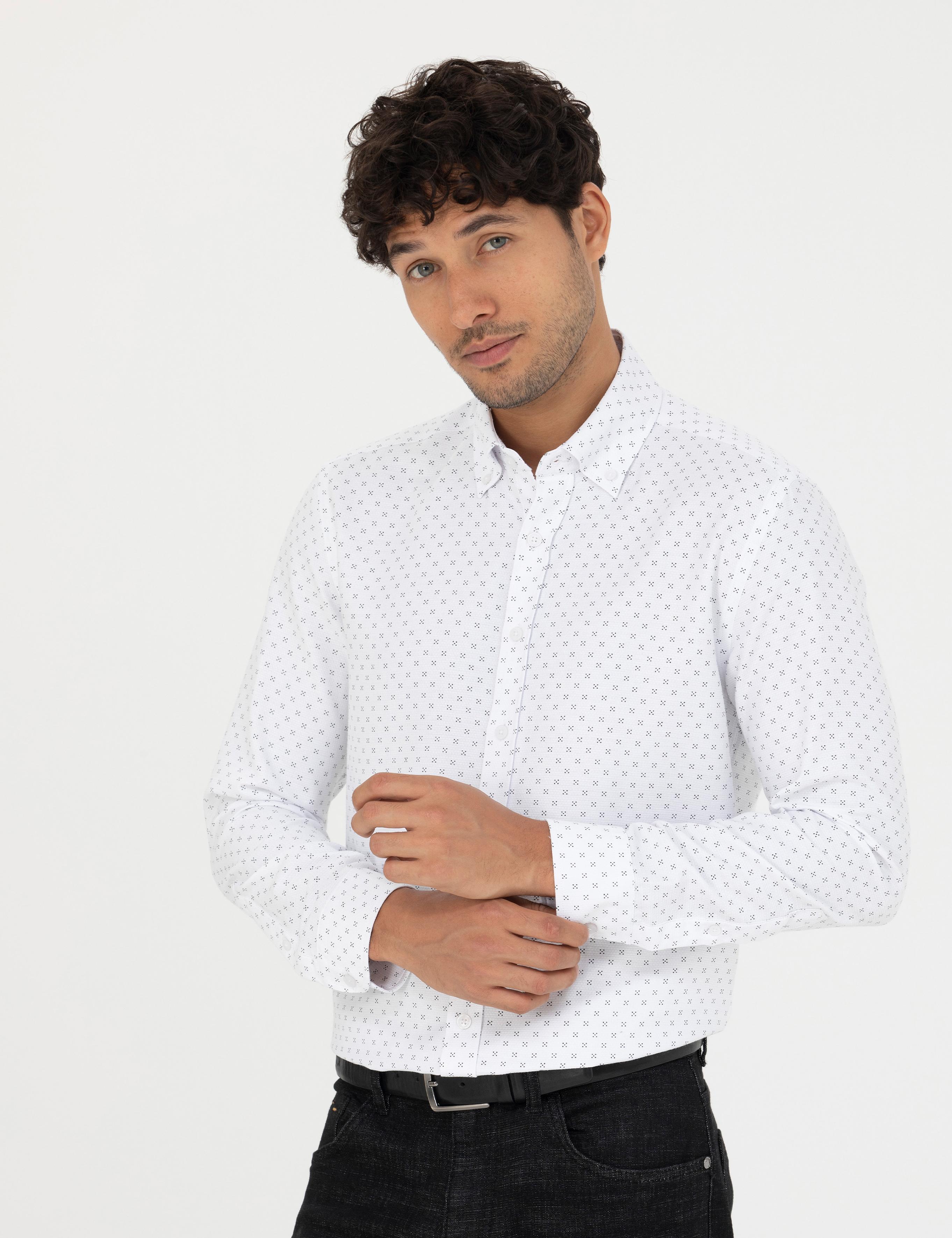 Lacivert Slim Fit Uzun Kollu Gömlek