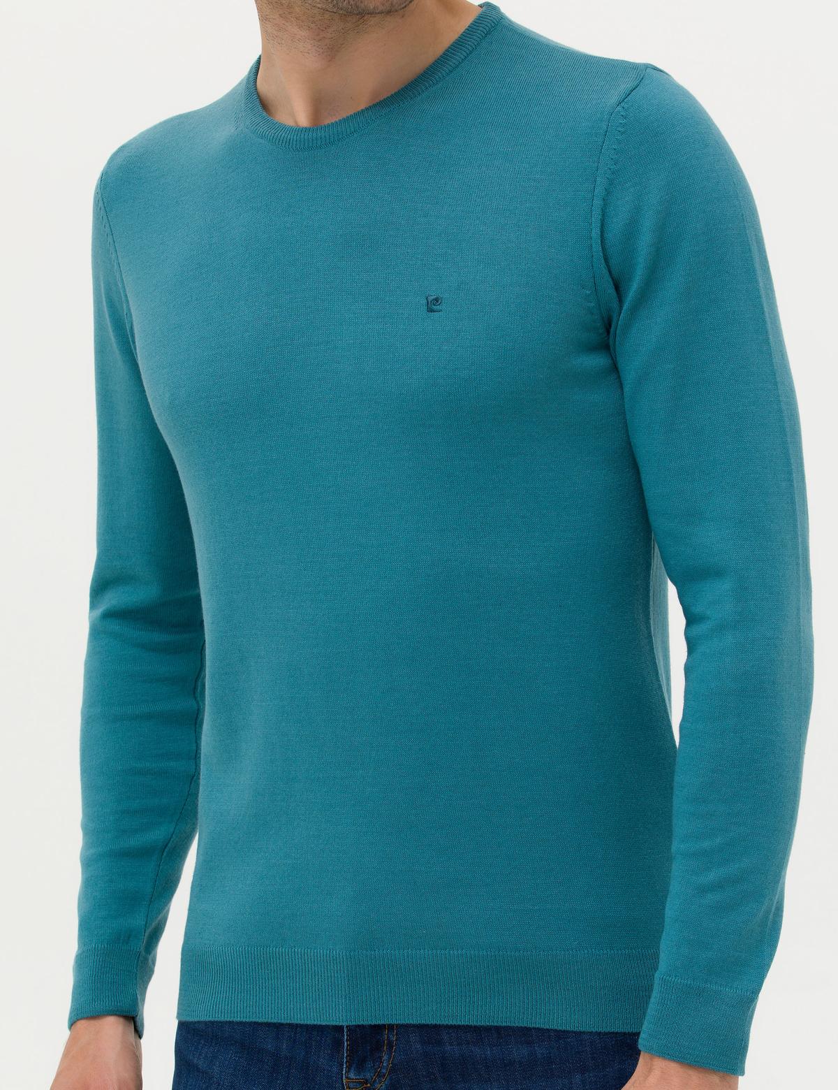 Petrol Slim Fit Bisiklet Yaka Basic Triko Kazak - 50276349013