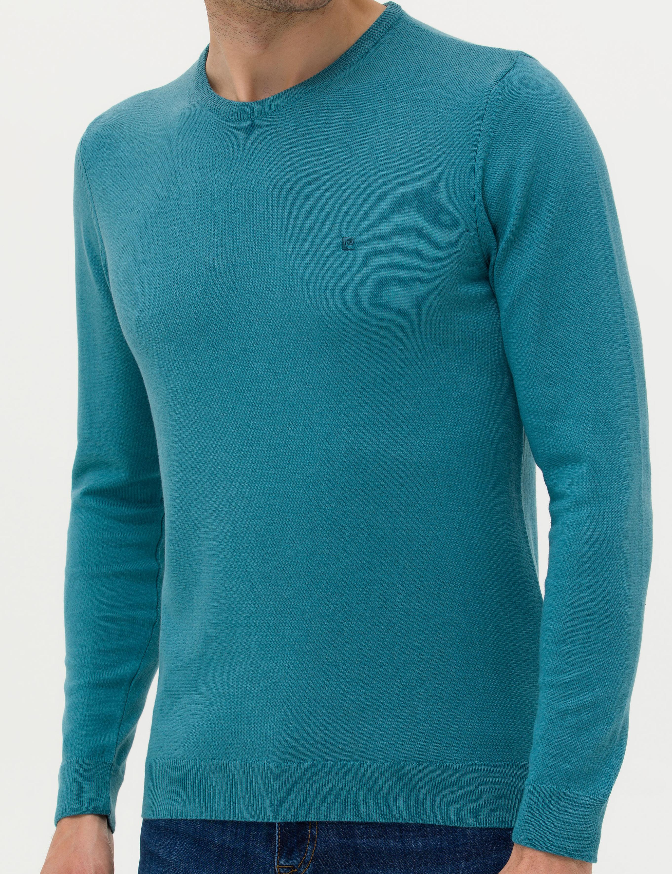 Petrol Slim Fit Bisiklet Yaka Basic Triko Kazak