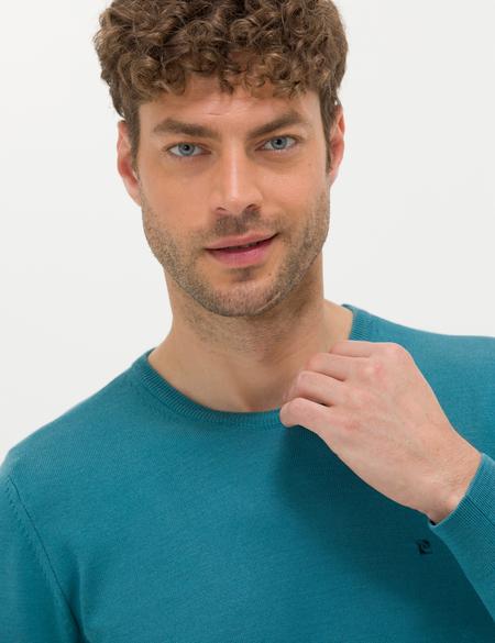 Petrol Slim Fit Bisiklet Yaka Basic Triko Kazak - 50276349013