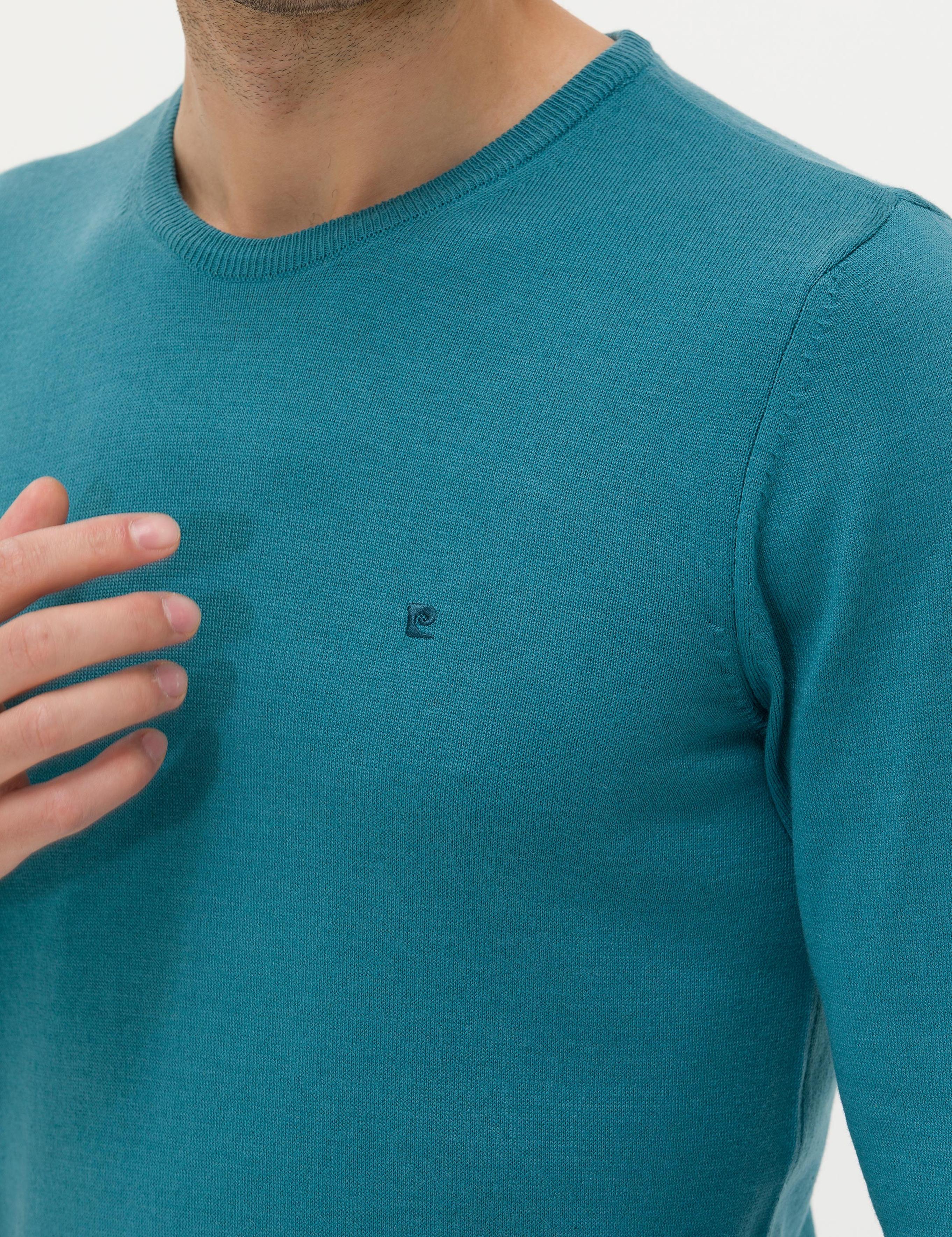 Petrol Slim Fit Bisiklet Yaka Basic Triko Kazak