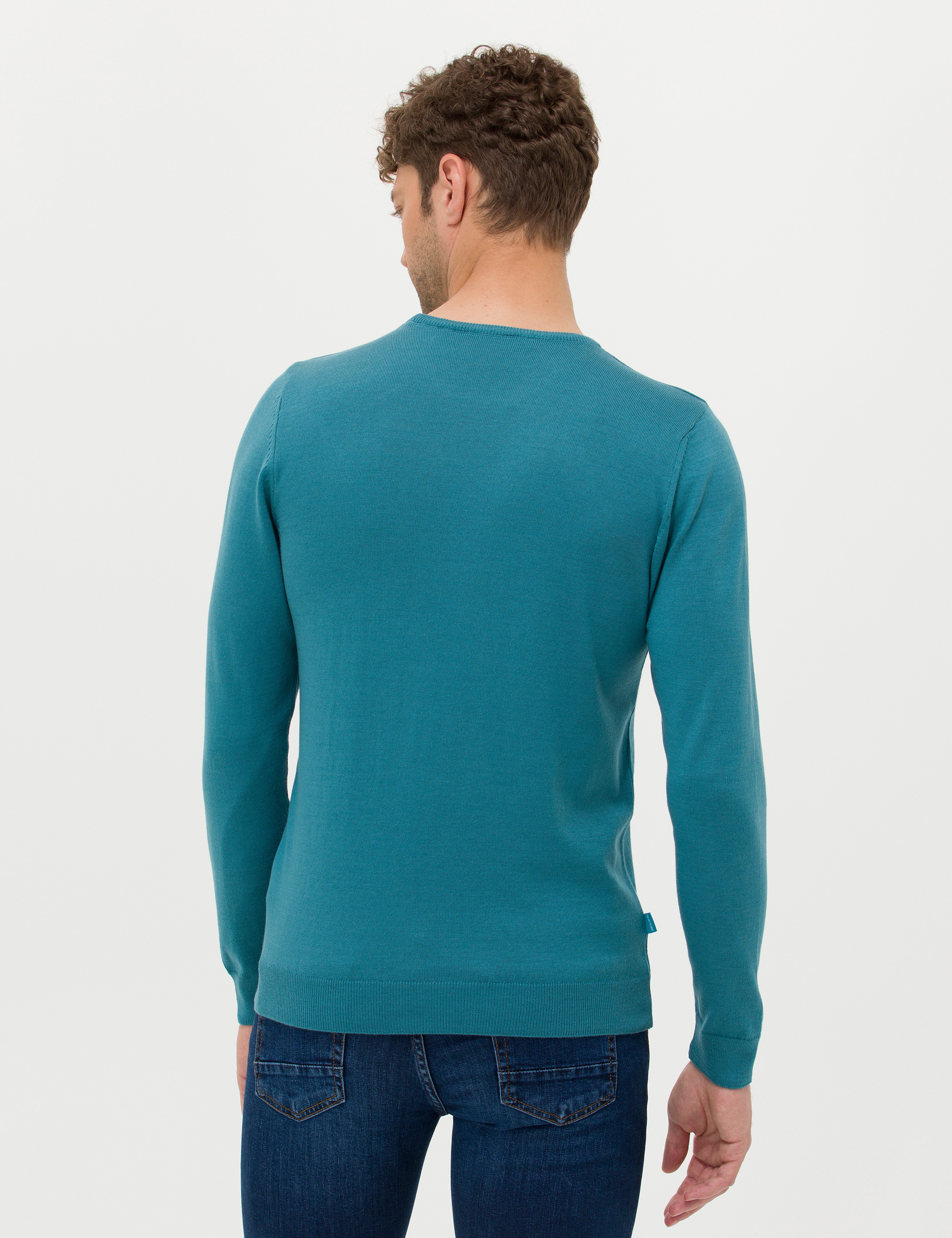 Petrol Slim Fit Bisiklet Yaka Basic Triko Kazak - Image 5