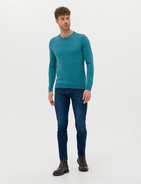 Petrol Slim Fit Bisiklet Yaka Basic Triko Kazak - 50276349013