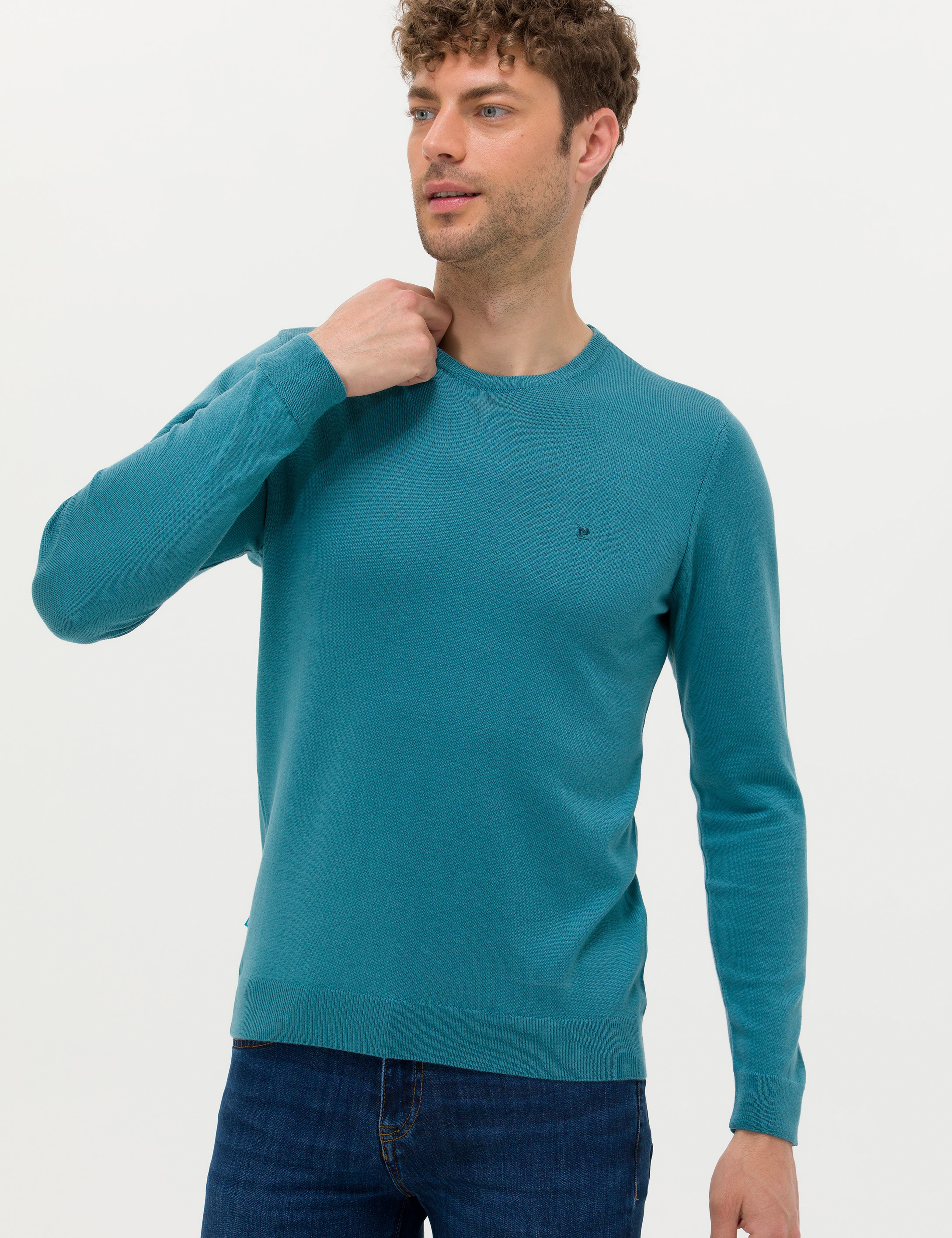 Petrol Slim Fit Bisiklet Yaka Basic Triko Kazak