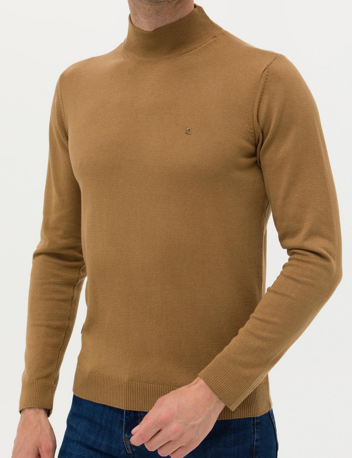 Camel Melanj Slim Fit Yarım Balıkçı Yaka Basic Triko Kazak - 50276502057