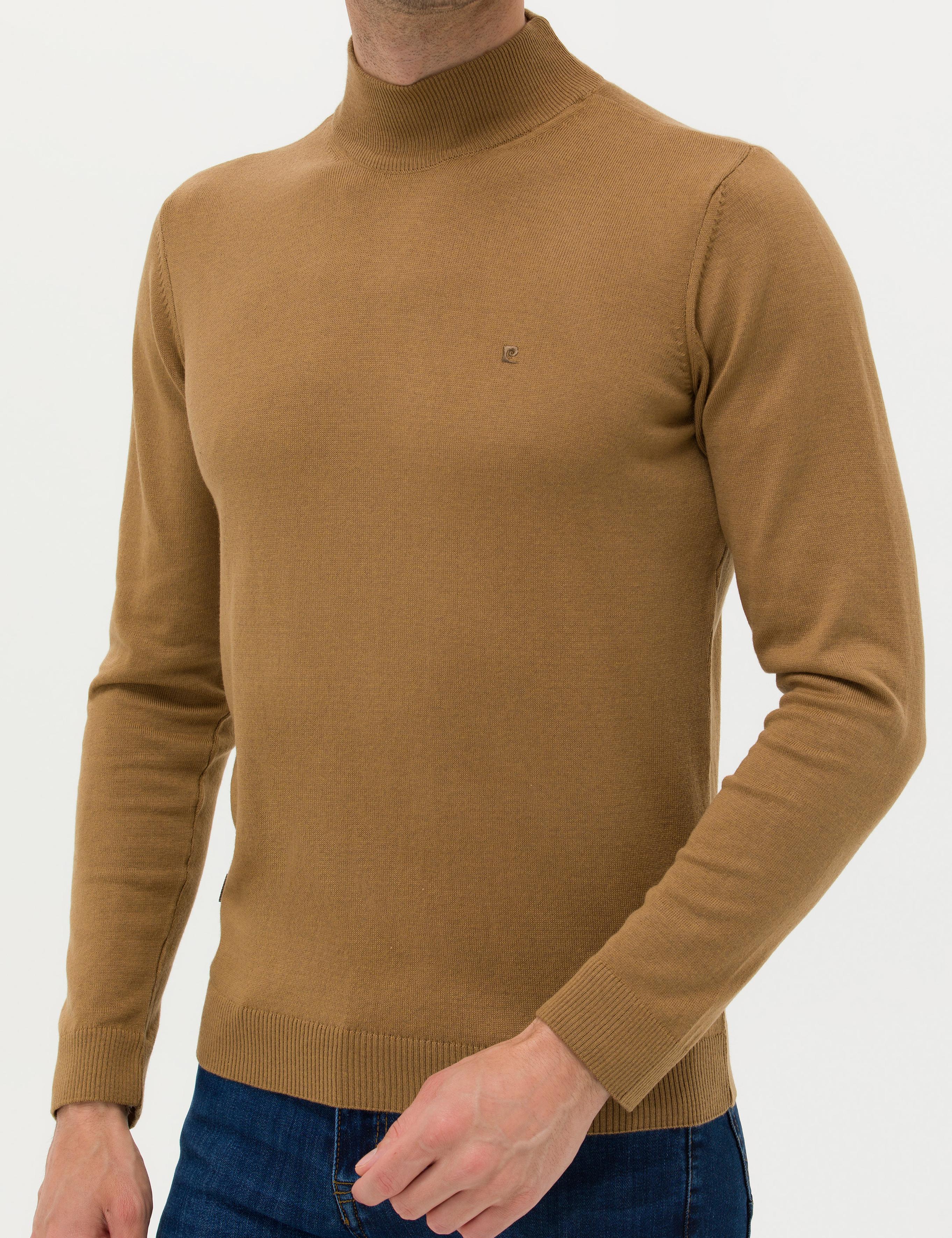 Camel Melanj Slim Fit Yarım Balıkçı Yaka Basic Triko Kazak