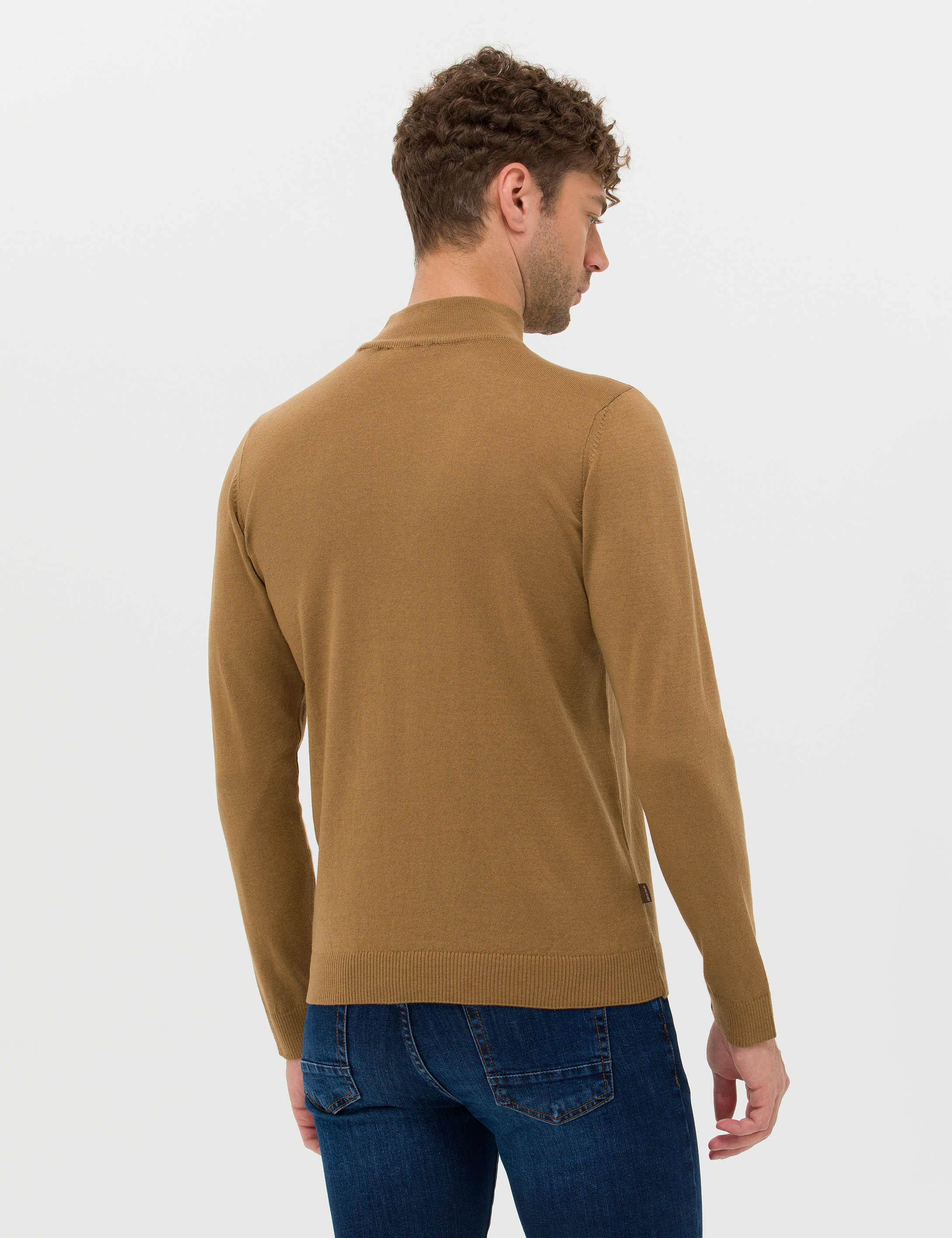 Camel Melanj Slim Fit Yarım Balıkçı Yaka Basic Triko Kazak - Image 5