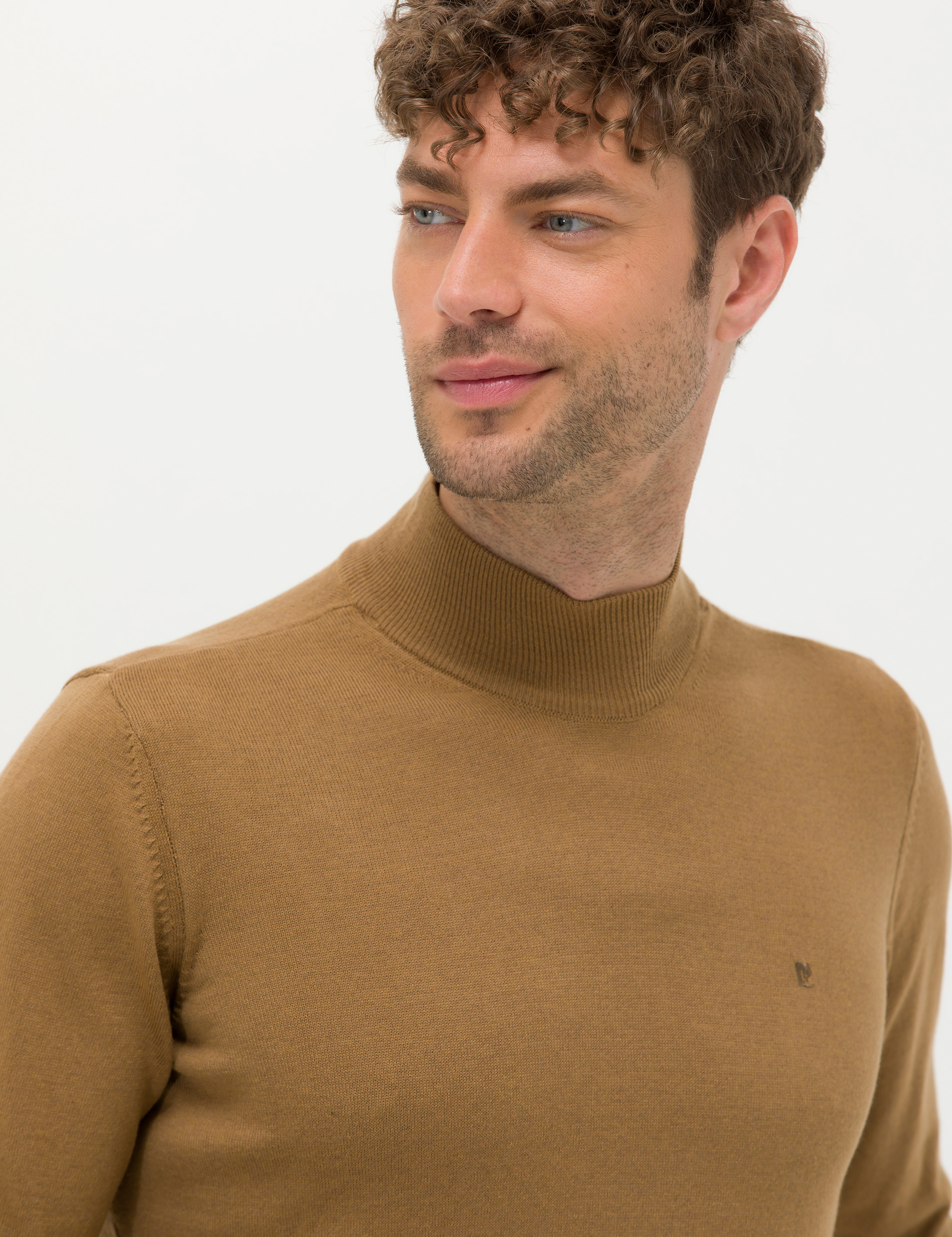 Camel Melanj Slim Fit Yarım Balıkçı Yaka Basic Triko Kazak - Image 2