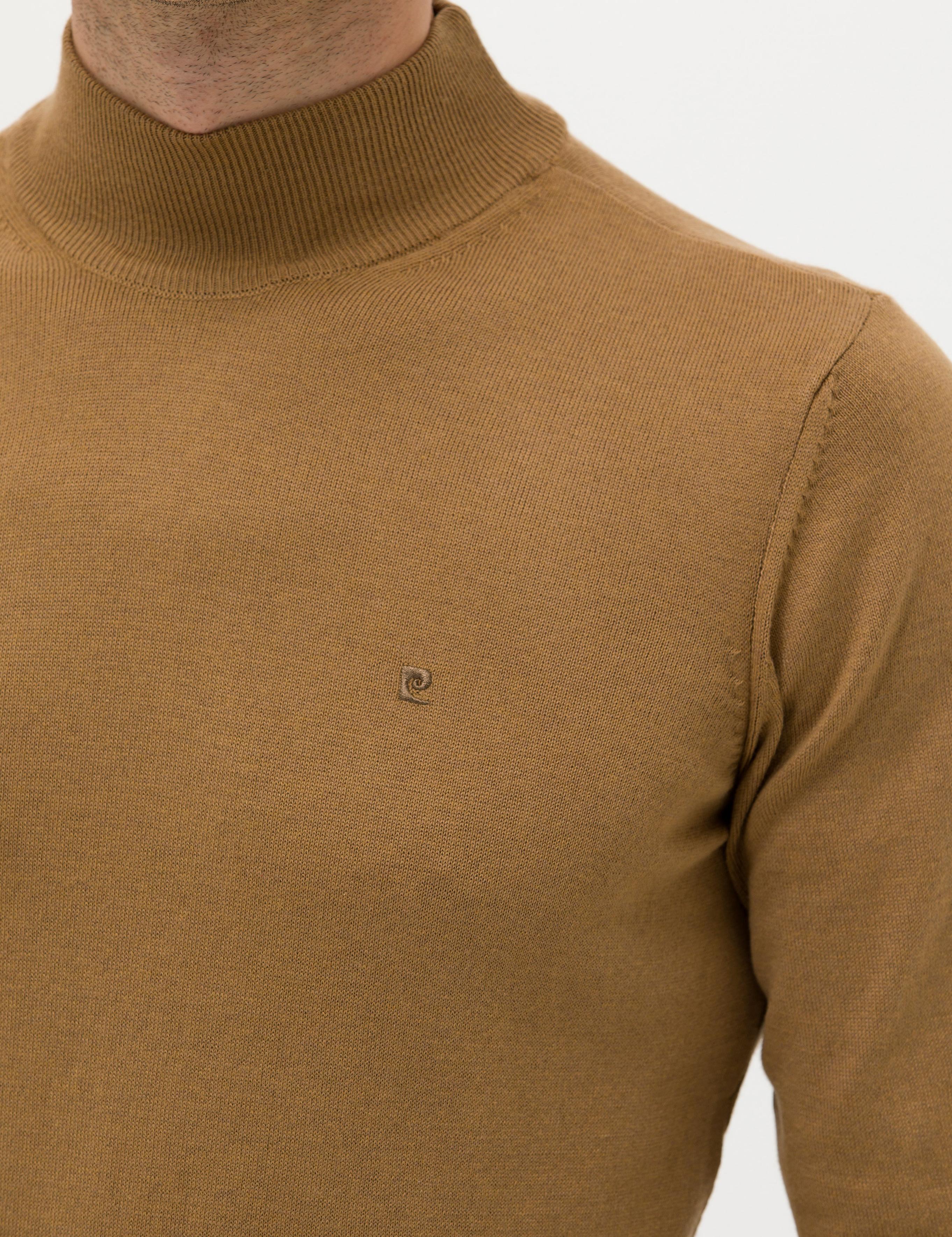 Camel Melanj Slim Fit Yarım Balıkçı Yaka Basic Triko Kazak