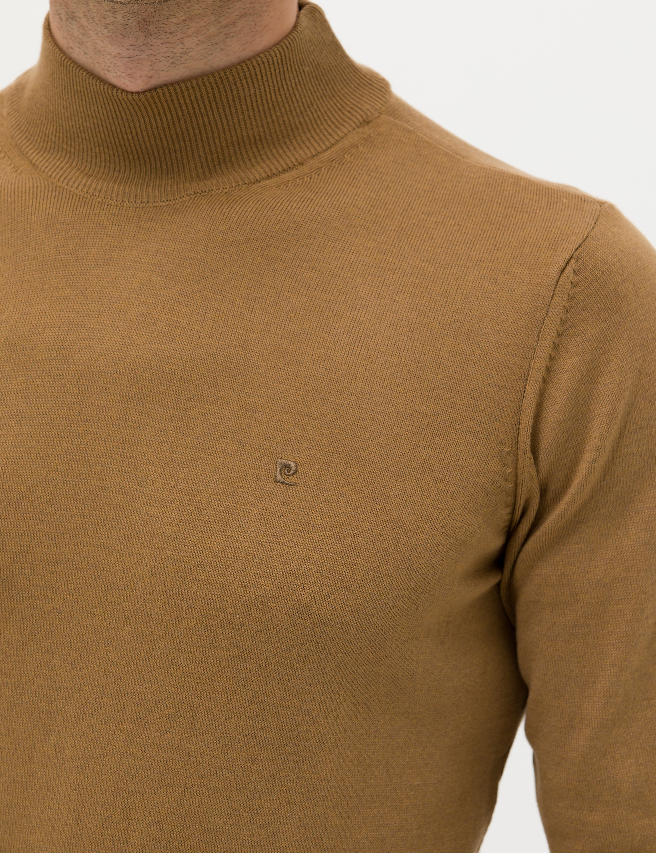Camel Melanj Slim Fit Yarım Balıkçı Yaka Basic Triko Kazak
