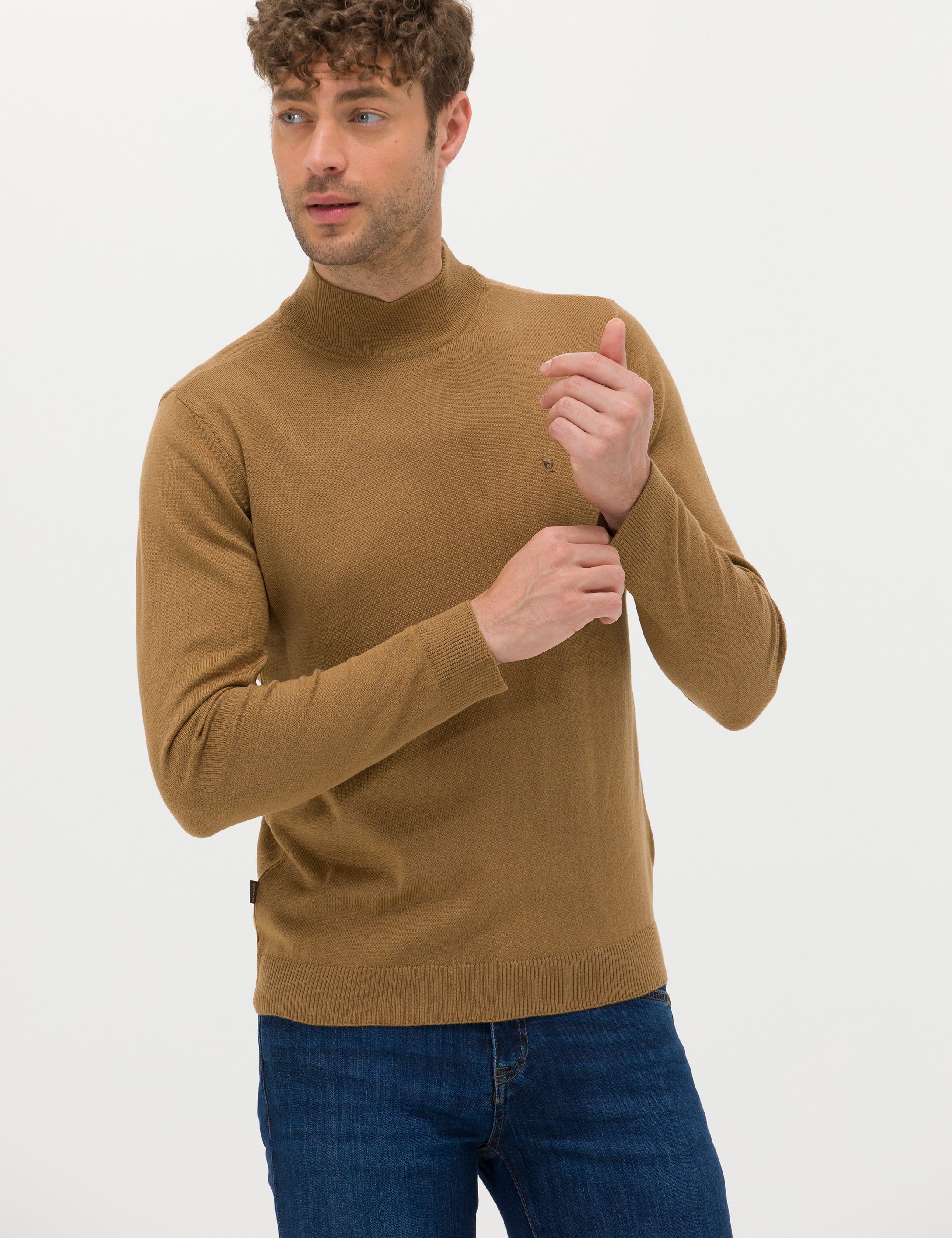 Camel Melanj Slim Fit Yarım Balıkçı Yaka Basic Triko Kazak