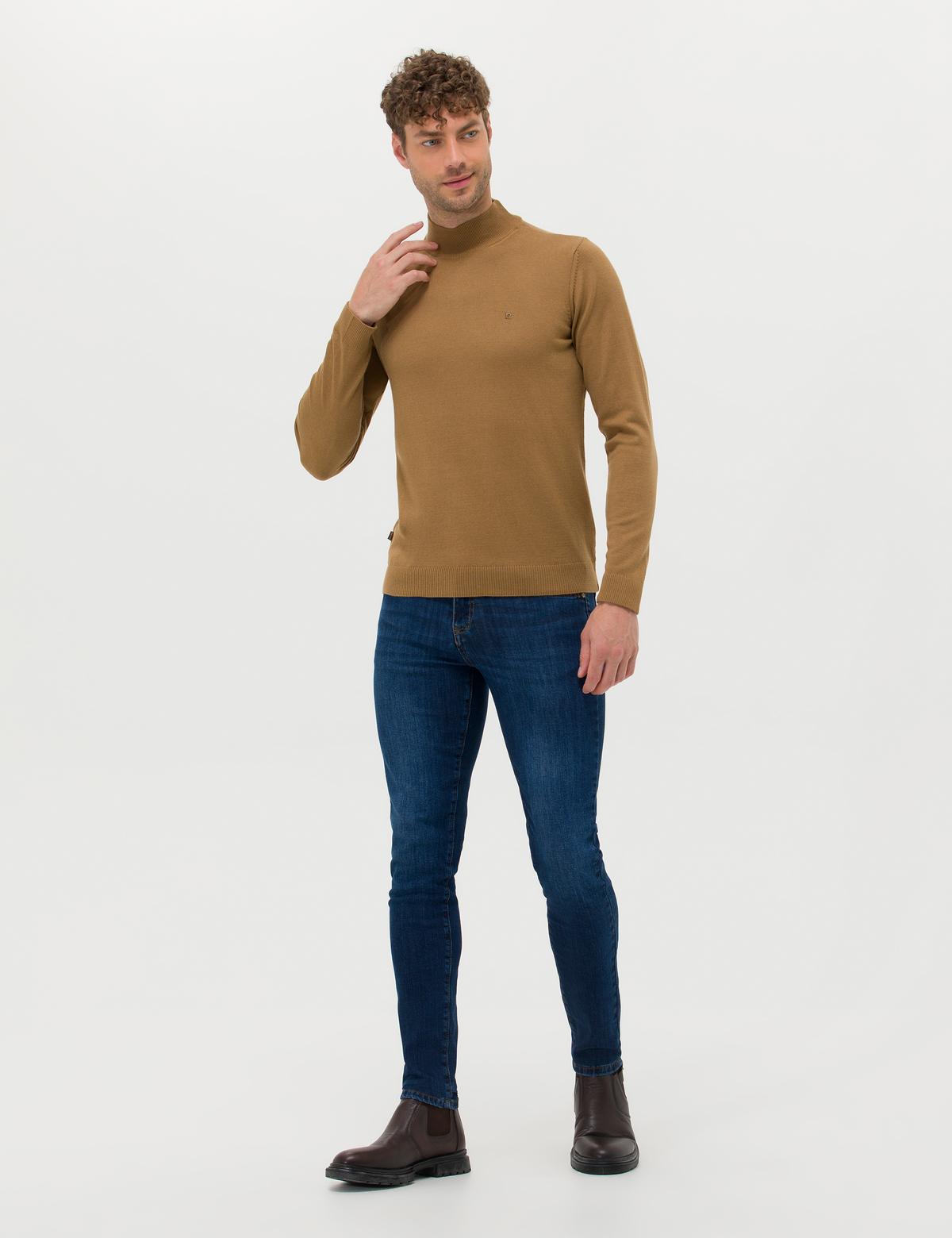 Camel Melanj Slim Fit Yarım Balıkçı Yaka Basic Triko Kazak - 50276502057