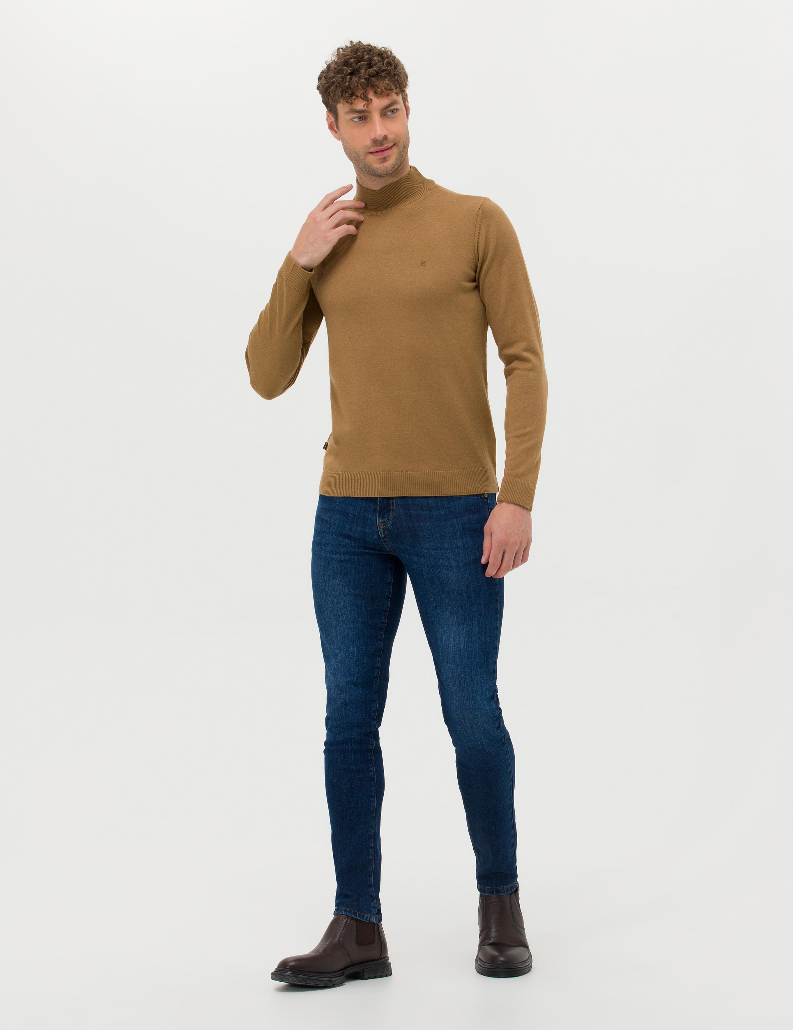Camel Melanj Slim Fit Yarım Balıkçı Yaka Basic Triko Kazak