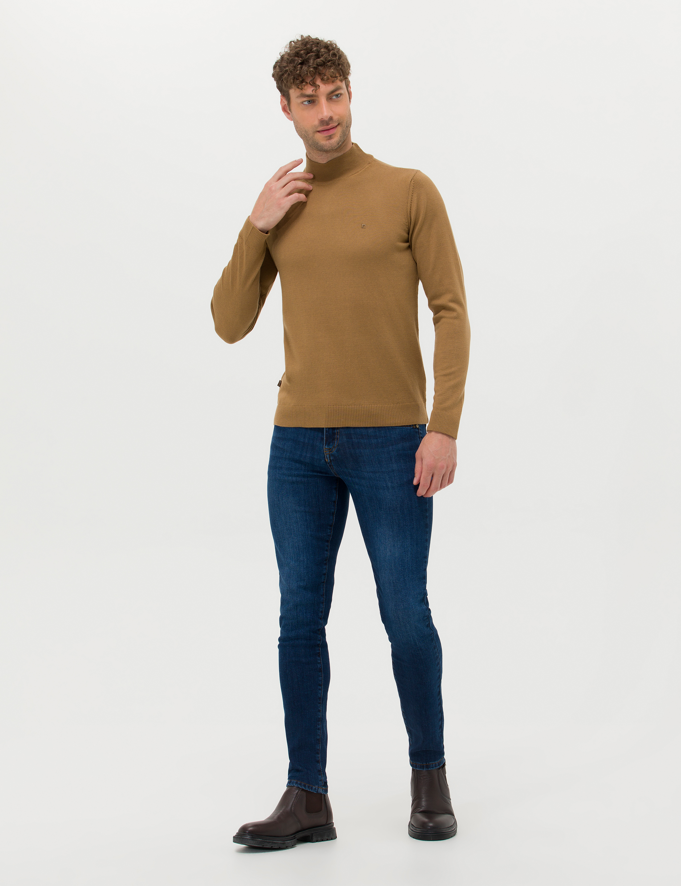 Camel Melanj Slim Fit Yarım Balıkçı Yaka Basic Triko Kazak - Image 4