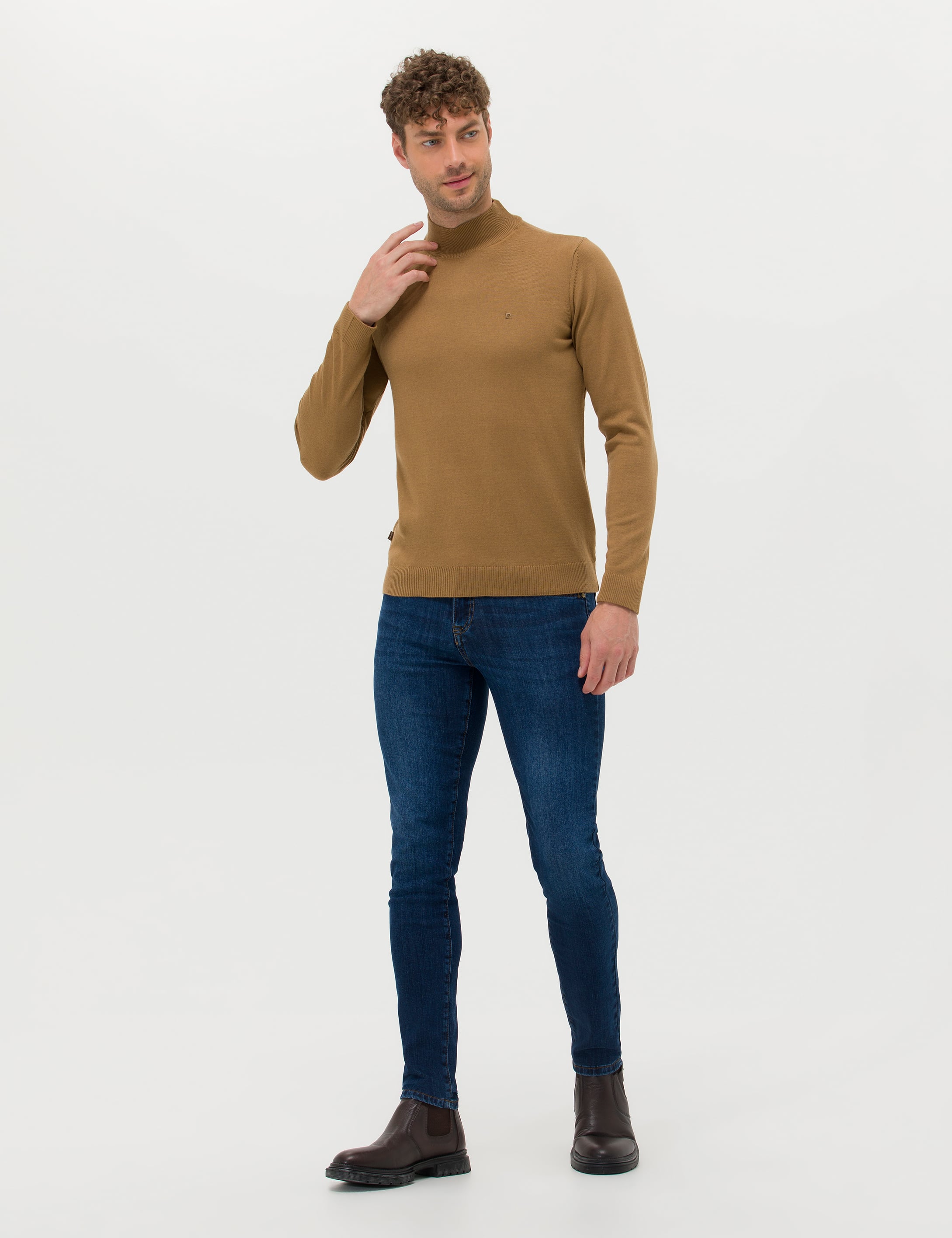 Camel Melanj Slim Fit Yarım Balıkçı Yaka Basic Triko Kazak