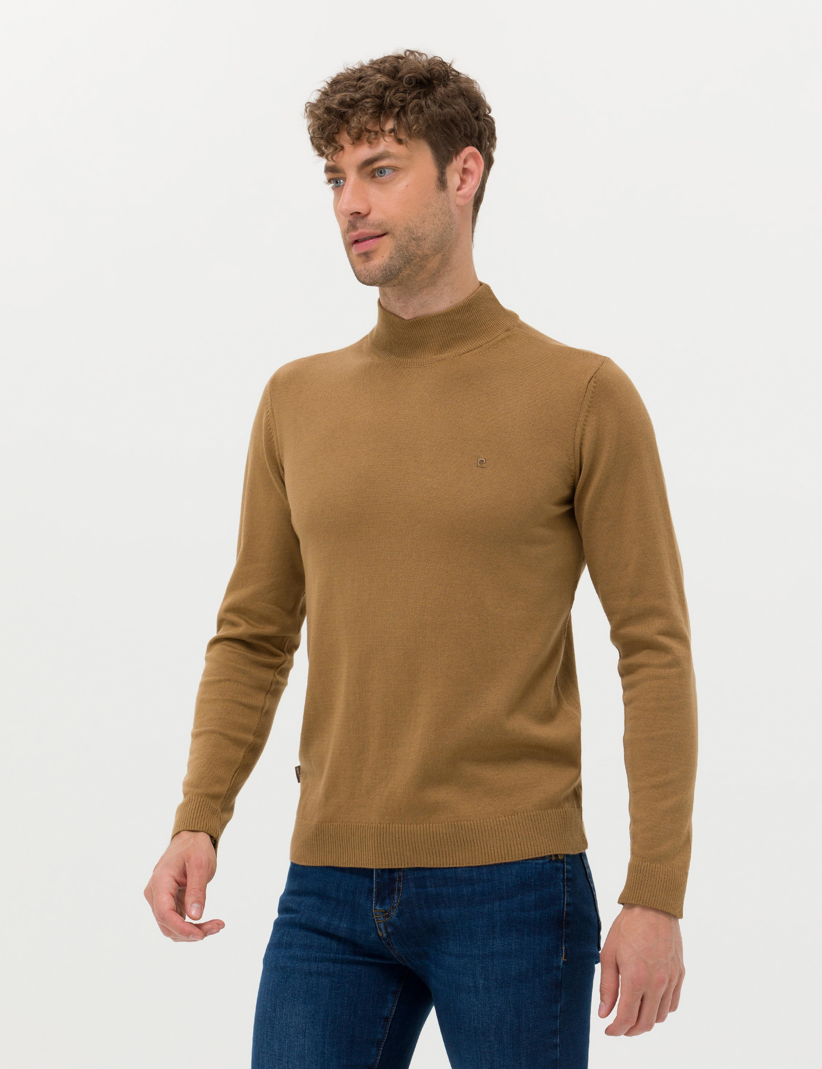 Camel Melanj Slim Fit Yarım Balıkçı Yaka Basic Triko Kazak