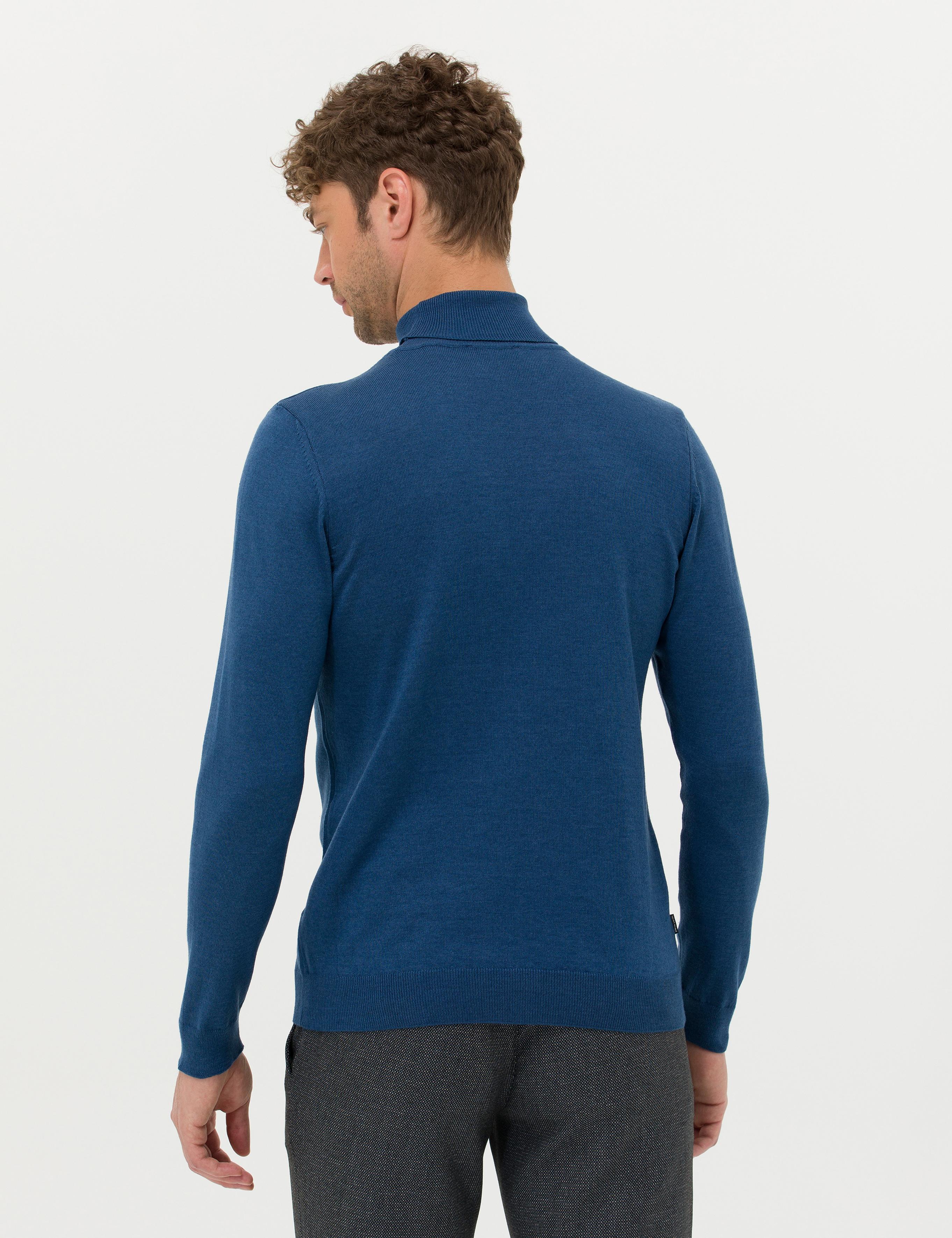 İndigo Melanj Slim Fit Balıkçı Yaka Basic Triko Kazak